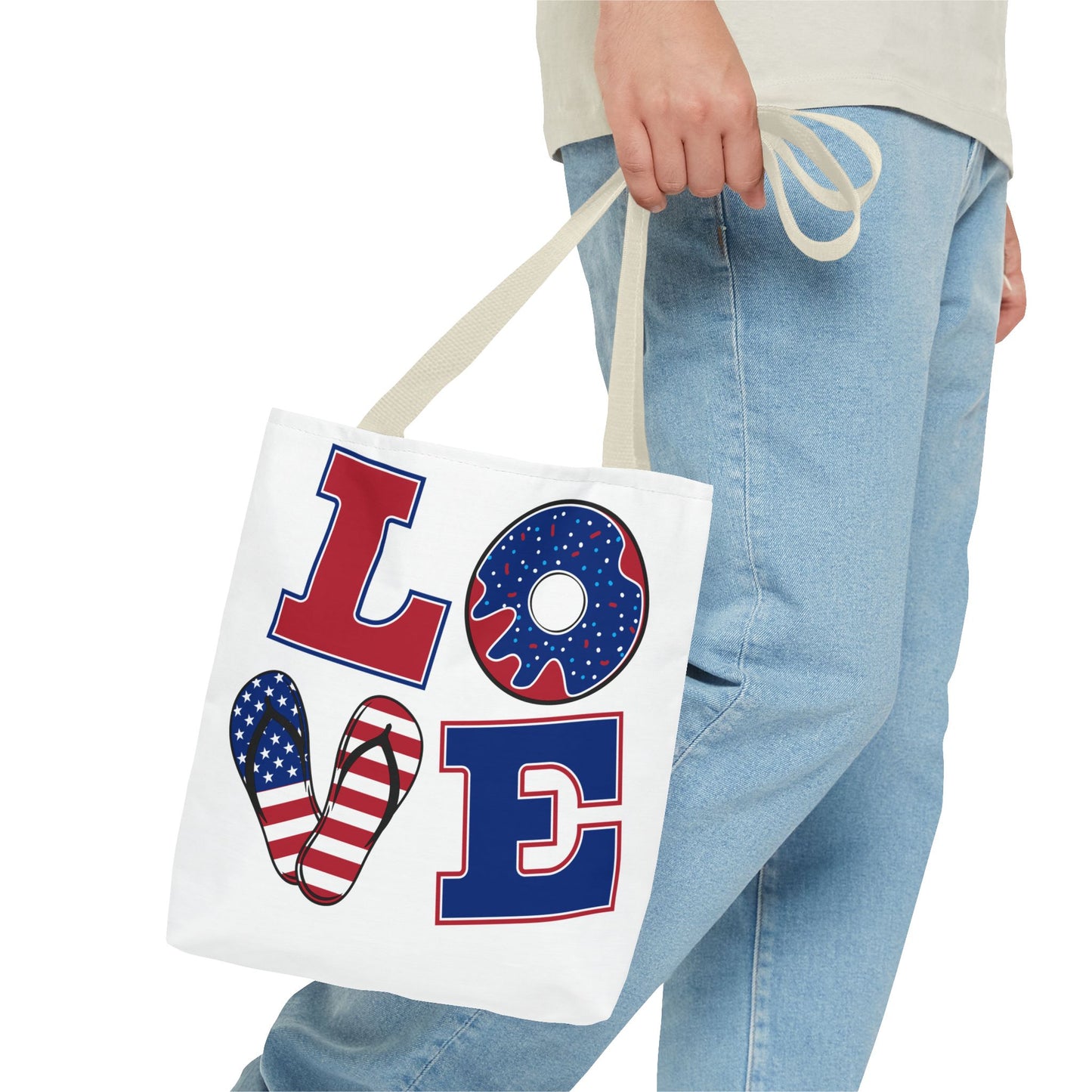 Patriotic Love Leaf Print Tote Bag | Eco-Friendly Shopping, Summer Outings, Gift for Her, Weekend Essentials, Beach Bag