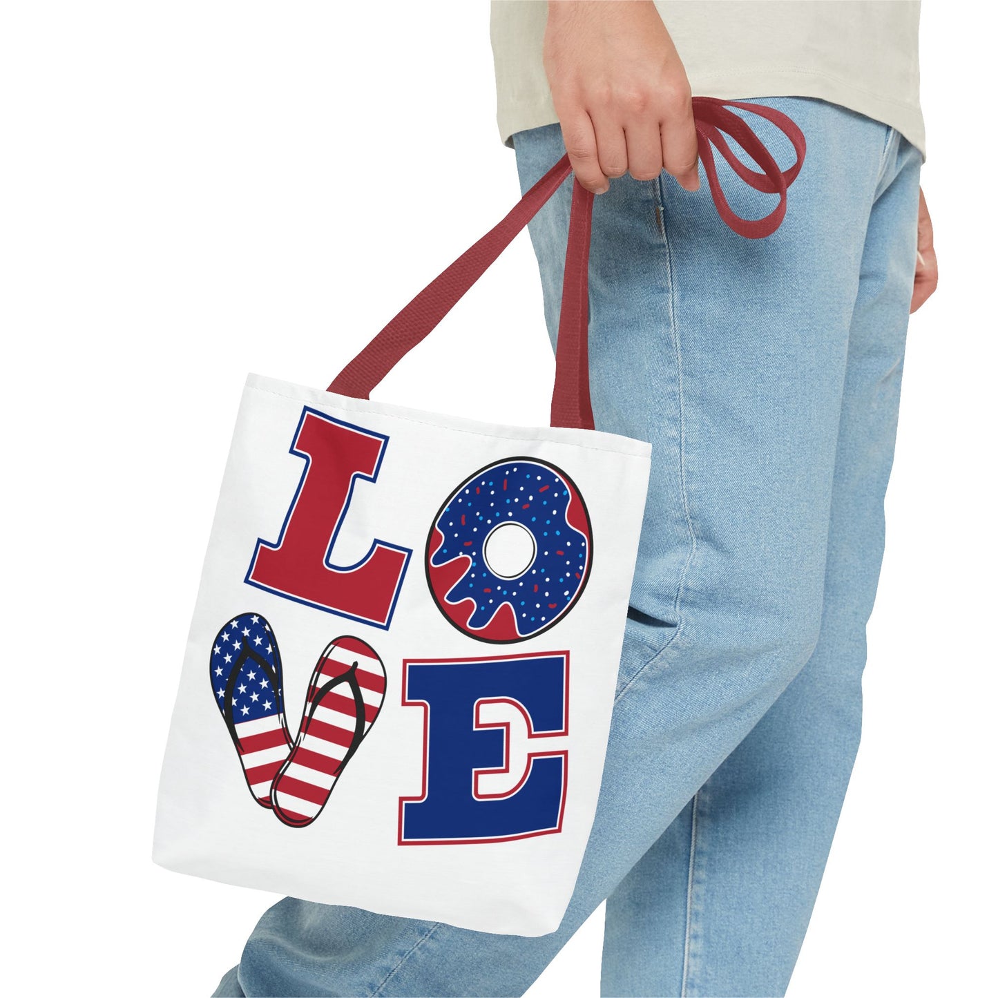 Patriotic Love Leaf Print Tote Bag | Eco-Friendly Shopping, Summer Outings, Gift for Her, Weekend Essentials, Beach Bag