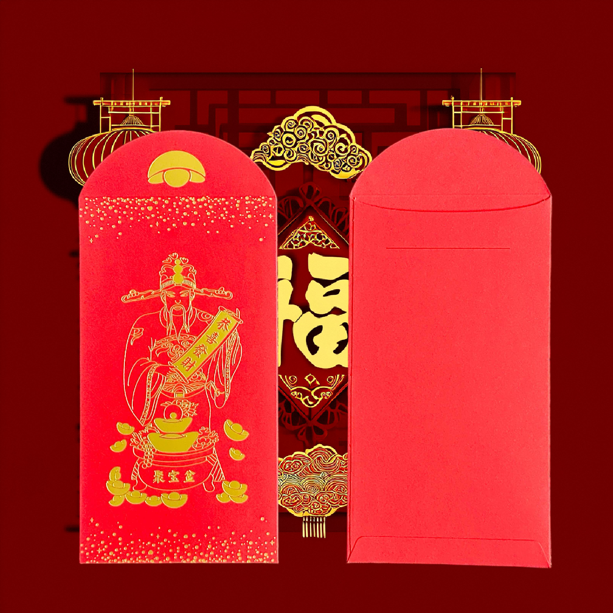 Pack of 20pcs 財神-恭喜發財 Chinese New Year Gold Foil Red Envelope Lucky Money Red Personalized Gift Packet for Wedding | Family Party | Business Opening