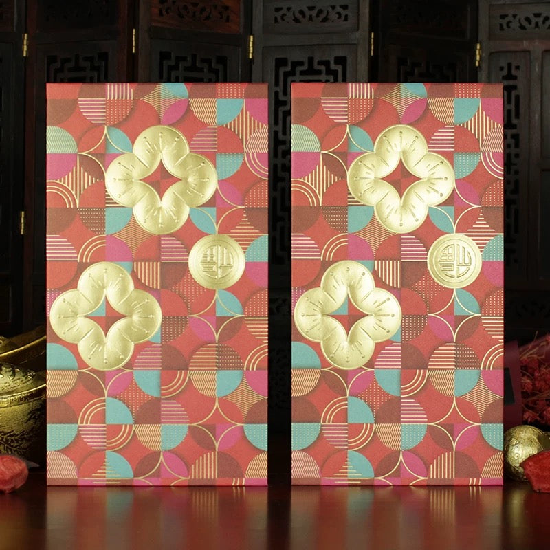 Pack of 10pcs High-end Embossed Gold Foil Golden Flower ιθ±η¦ Red Envelopes for New Year | Wedding | Bless | Moving Lucky Money Gift Packet