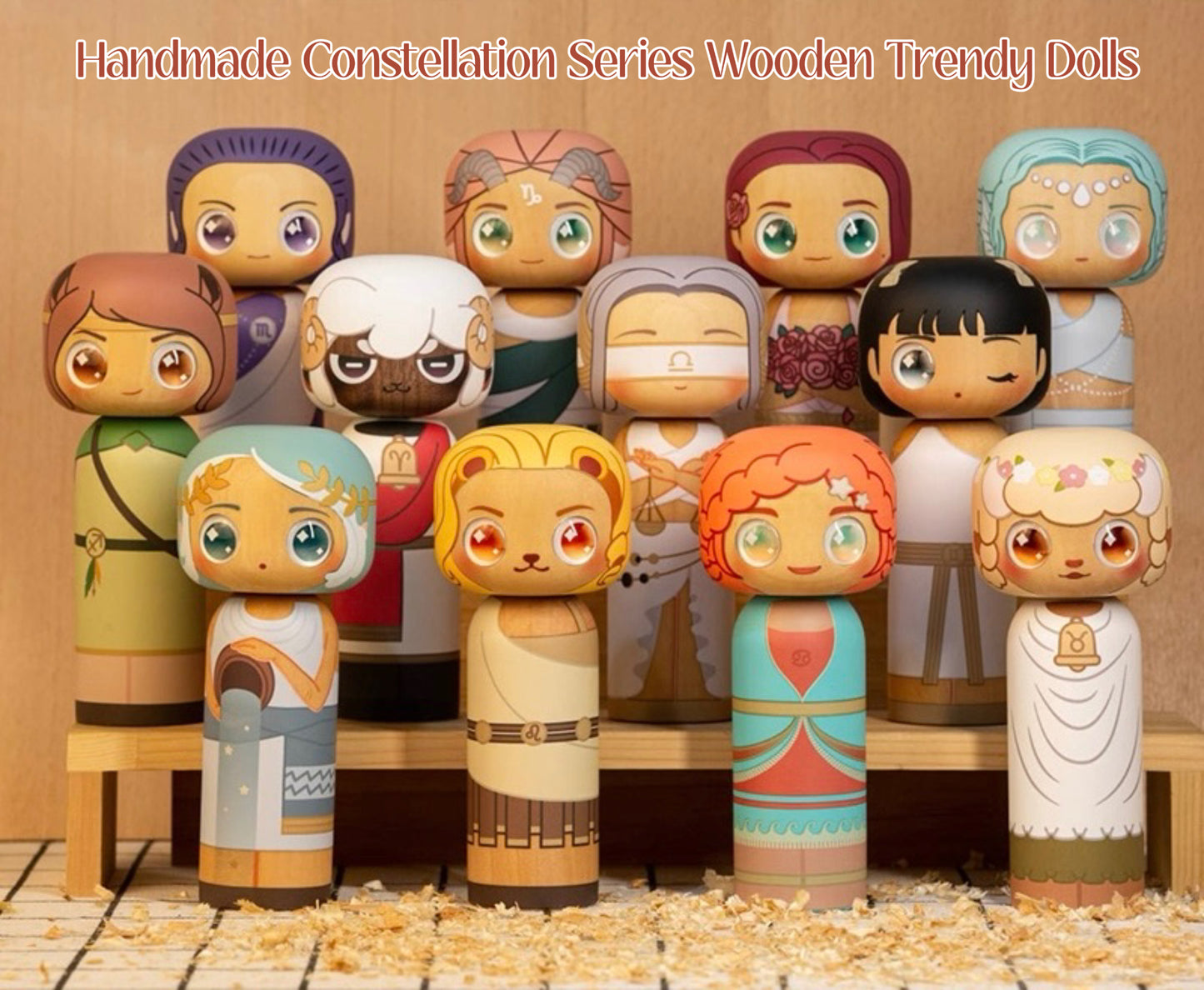 Handmade Constellation Series Wooden Dolls | Hand-Painted Wooden Figurines | Eco-Friendly Astrology Gift