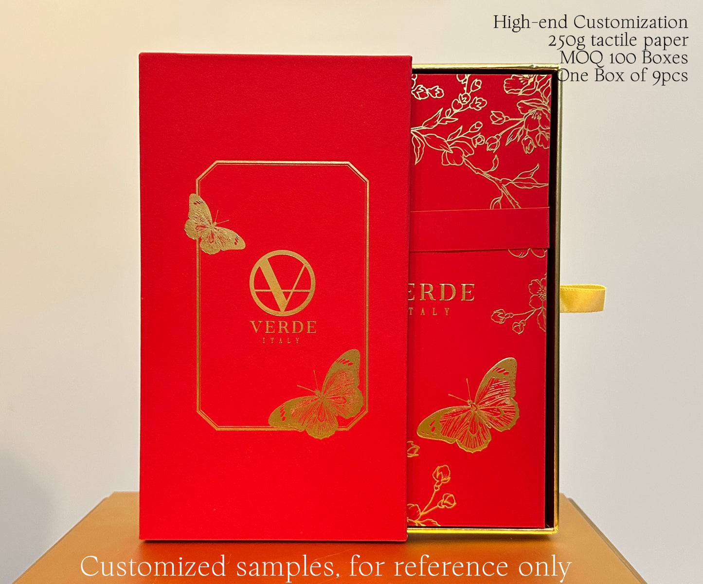 Custom 100 Boxes High-end for Business Order Red Envelopes with Gold Foiled Embossed Butterfly Lucky Money Personalized Gift Packet