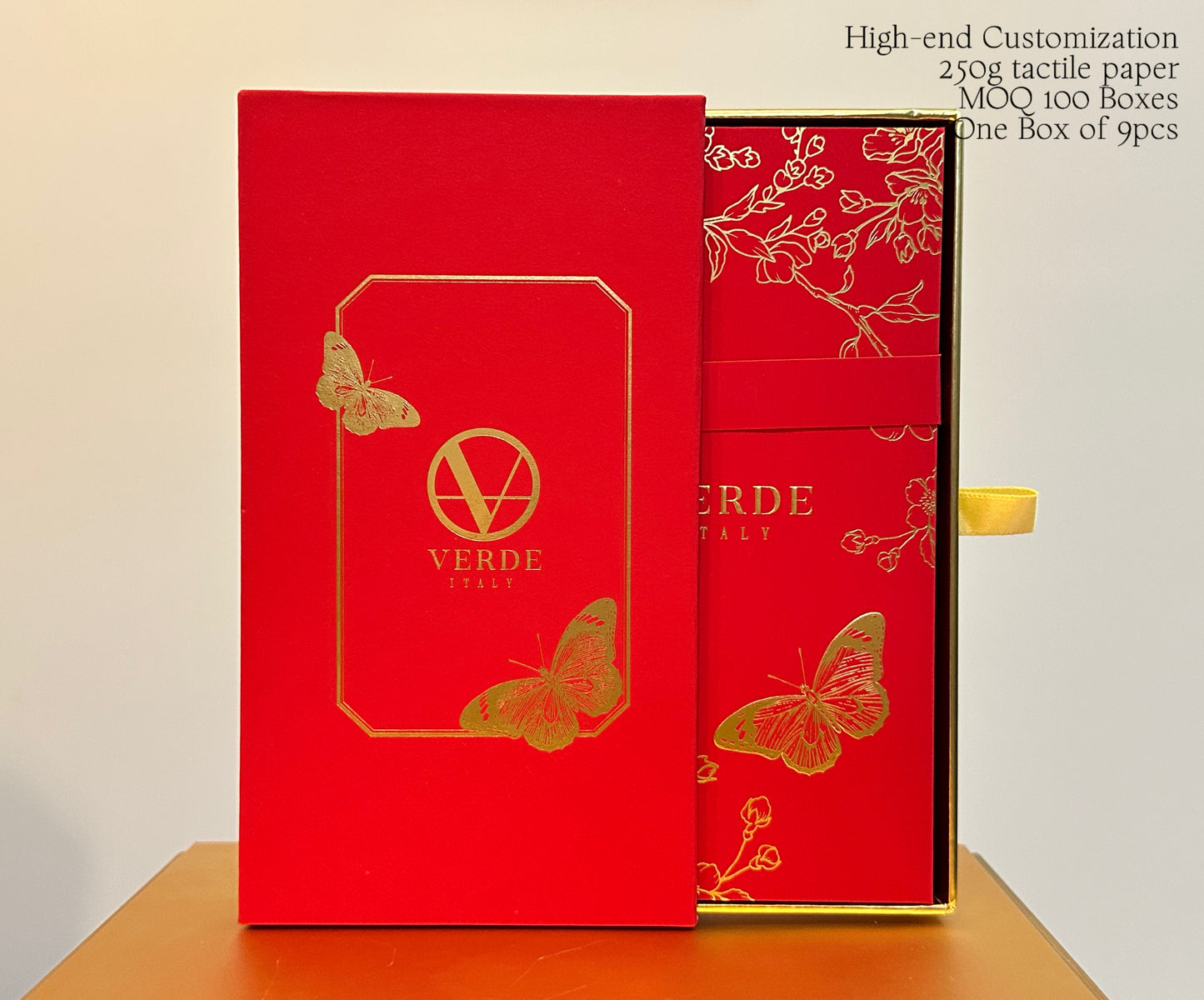 Custom 100 Boxes High-end for Business Order Red Envelopes with Gold Foiled Embossed Butterfly Lucky Money Personalized Gift Packet
