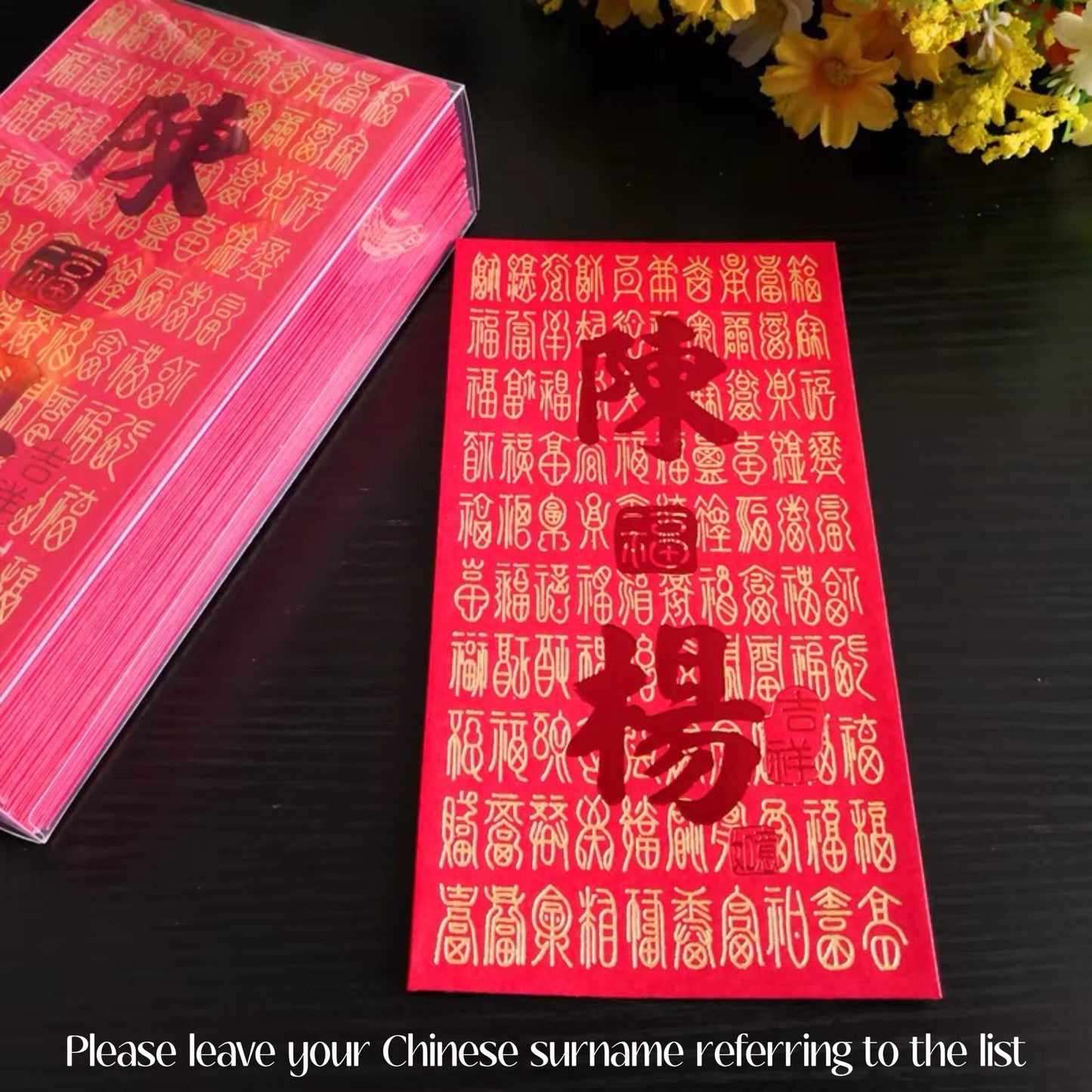 Pack of 25pcs Embossed Gold Foil 百福 Red Envelopes (can be Add Surnames) for New Year | Wedding | Lucky Money Gift Packet