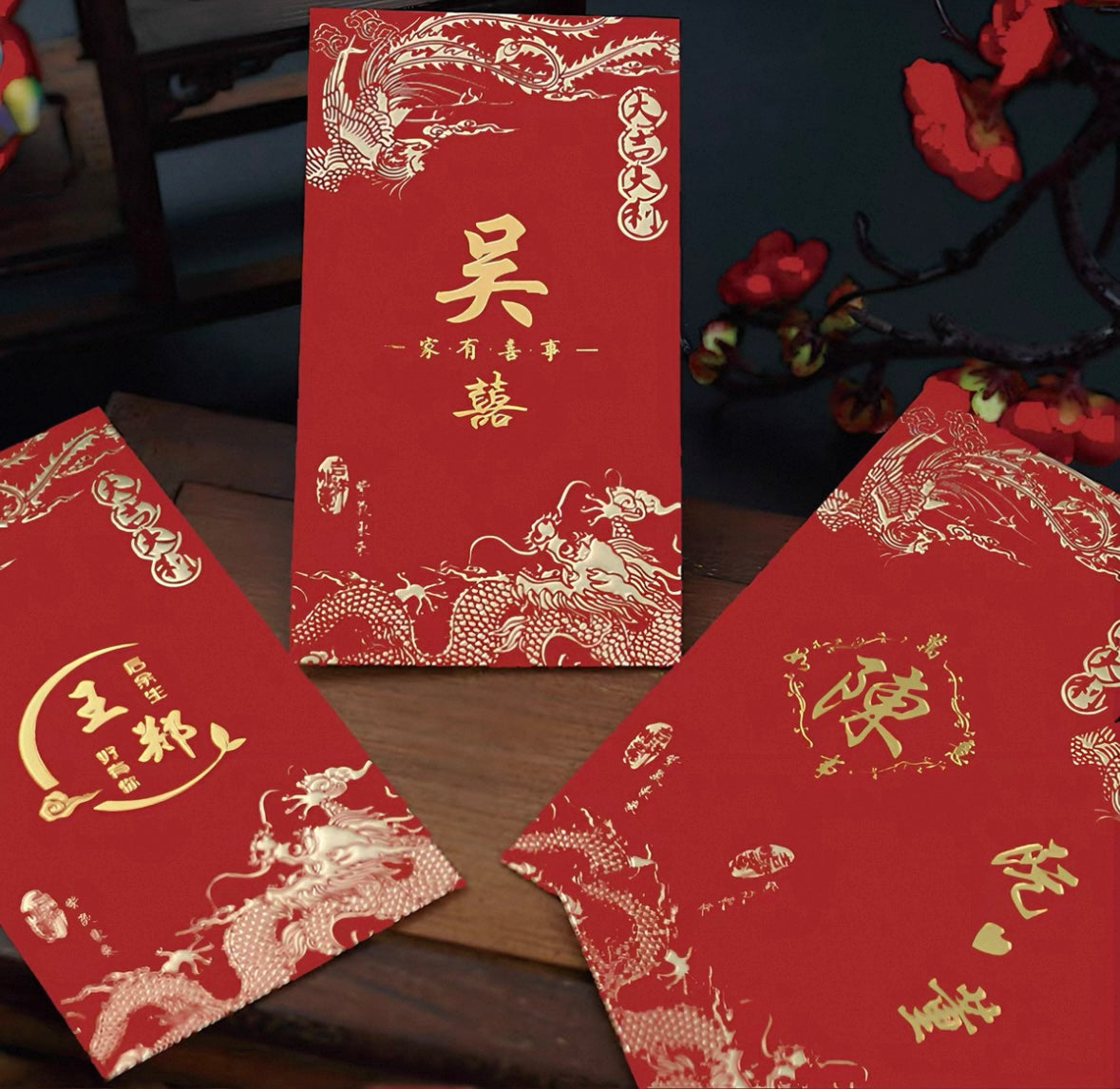 Gift Box of 10pcs Custom High-end Classic Chinese Surname New Year Red Envelopes Lucky Money Gift Packet