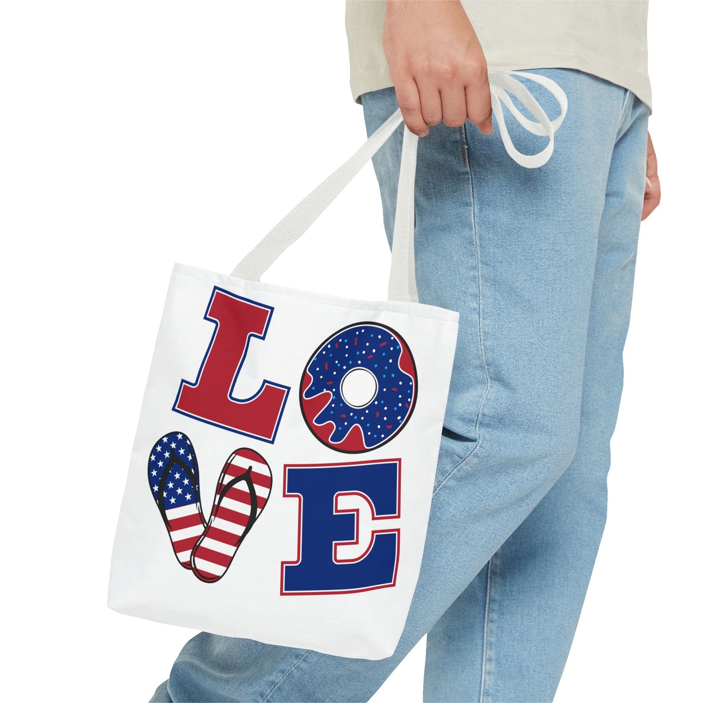 Patriotic Love Leaf Print Tote Bag | Eco-Friendly Shopping, Summer Outings, Gift for Her, Weekend Essentials, Beach Bag
