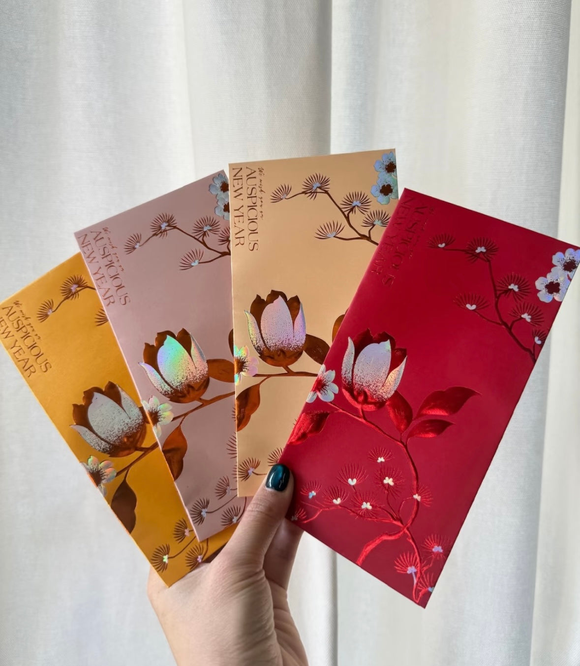 Pack of 4pcs θ±ιε―貴 High-end Laser Embossed Gold Foil Wedding Chinese New Year Red Envelope Lucky Money Gift Packet