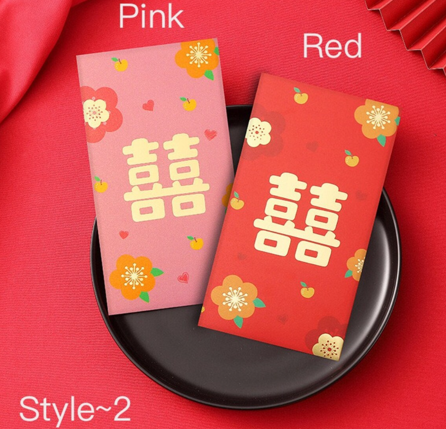 Pack of 30pcs Luxe Double Happiness ๅ Gold Foil Wedding Red Envelope | Love Forever Lucky Money Gift Packet for Chinese New Year | Wedding Party | Event can Add Names & Date