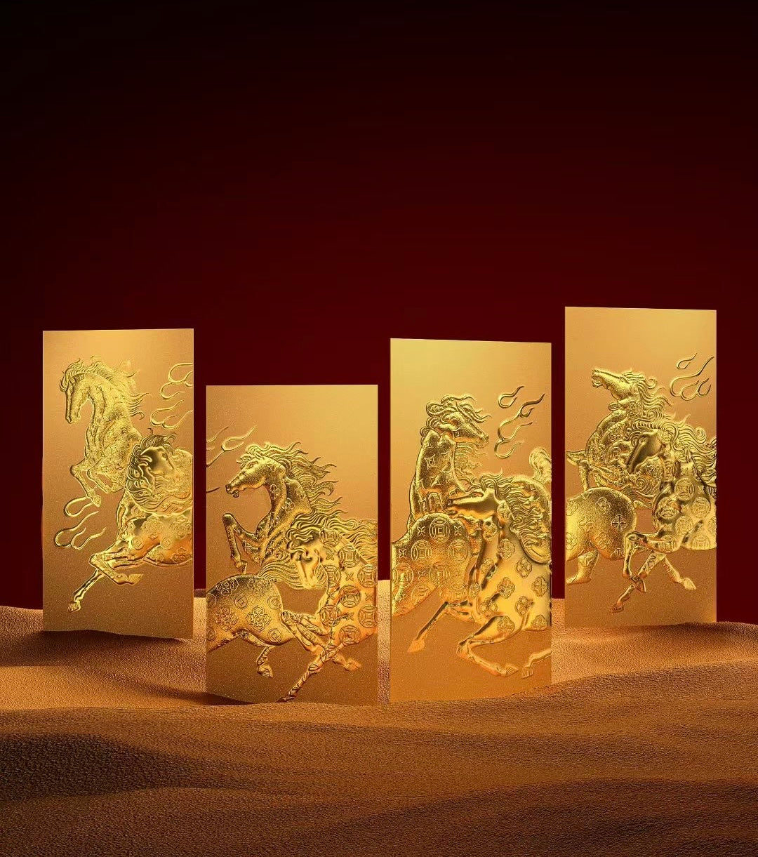 Custom (Add Logo & Text) High-end 200 Boxes Embossed Gold Foil Red Envelopes: ε
«ιͺε₯θ
Ύ Chinese New Year of the Horse Lucky Money Packets