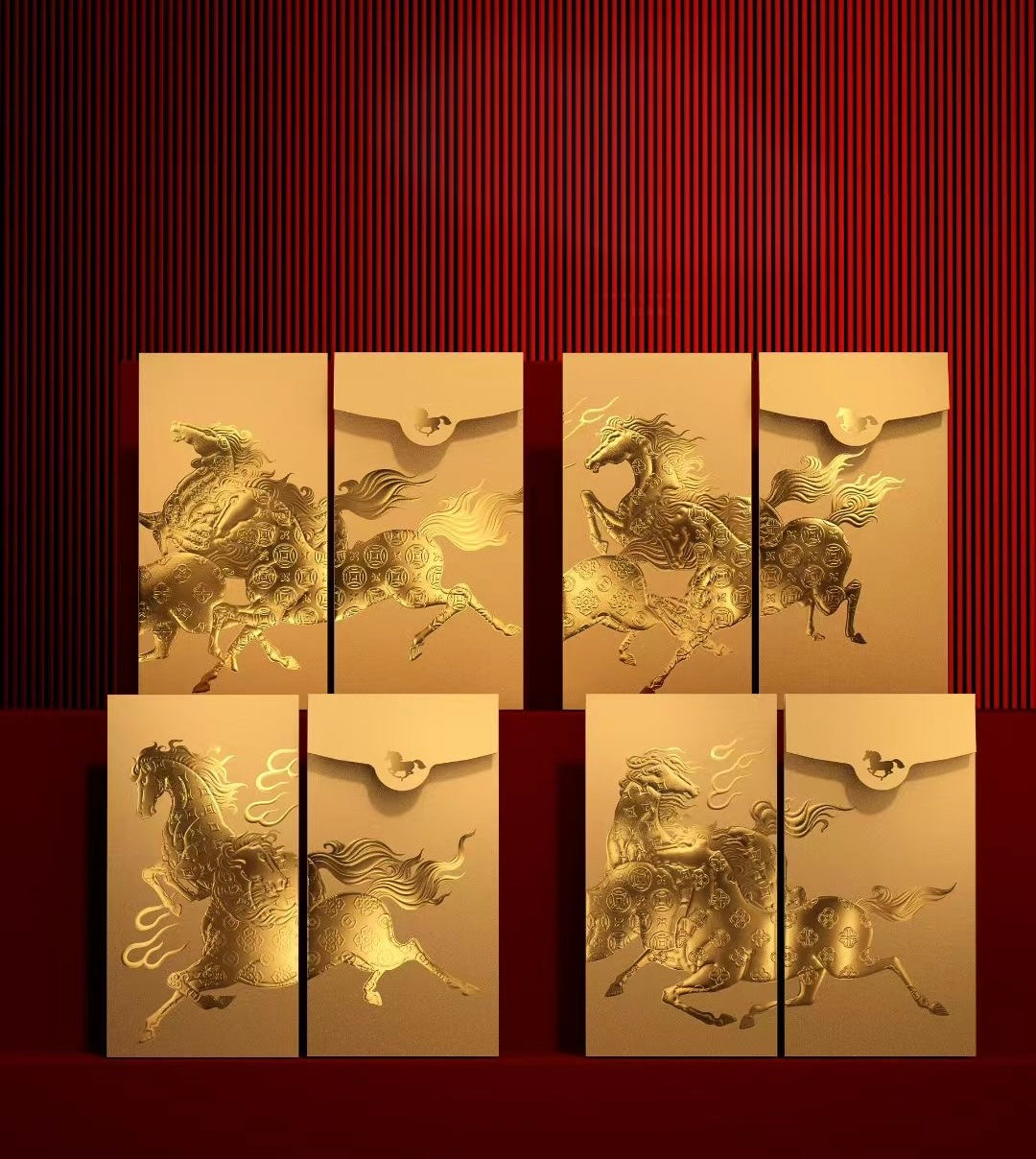 Custom (Add Logo & Text) High-end 200 Boxes Embossed Gold Foil Red Envelopes: ε
«ιͺε₯θ
Ύ Chinese New Year of the Horse Lucky Money Packets
