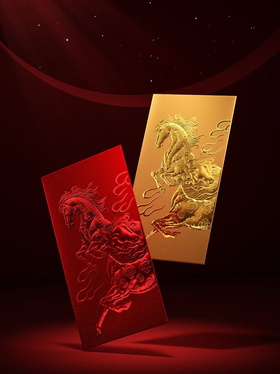 Custom (Add Logo & Text) High-end 200 Boxes Embossed Gold Foil Red Envelopes: ε
«ιͺε₯θ
Ύ Chinese New Year of the Horse Lucky Money Packets