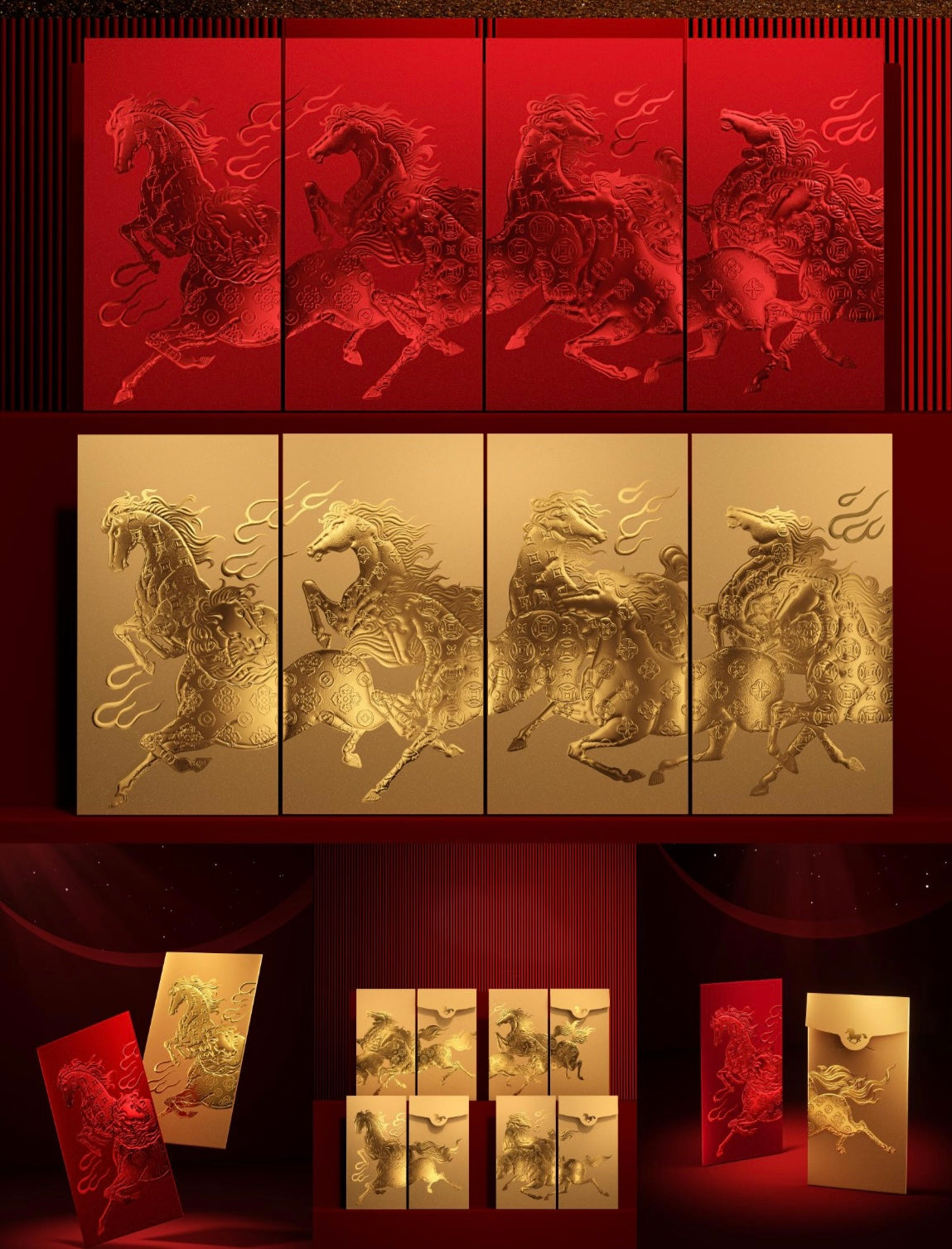 Custom (Add Logo & Text) High-end 200 Boxes Embossed Gold Foil Red Envelopes: ε
«ιͺε₯θ
Ύ Chinese New Year of the Horse Lucky Money Packets
