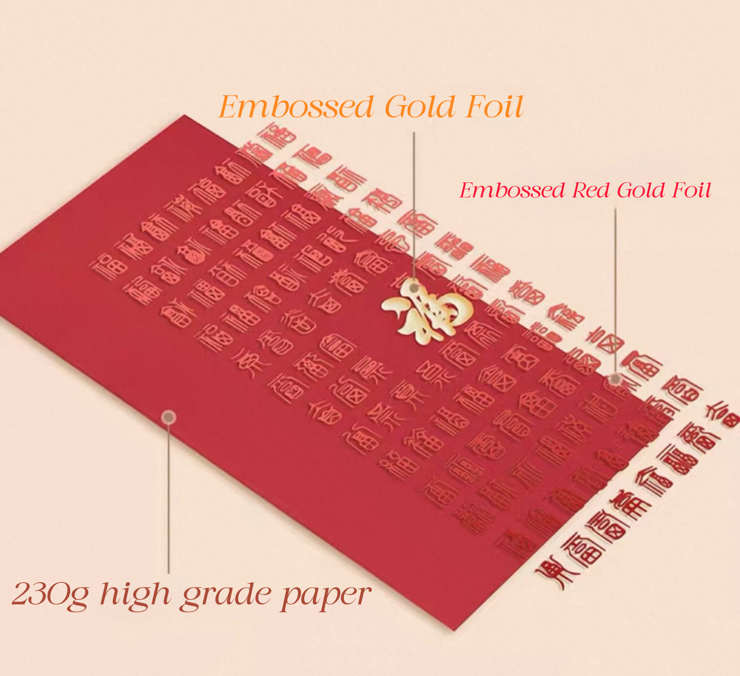 Pack of 20pcs Embossed Gold Foiled 福 Red Envelope Lucky Money Packet for New Year | Wedding Party | Business Event | Business