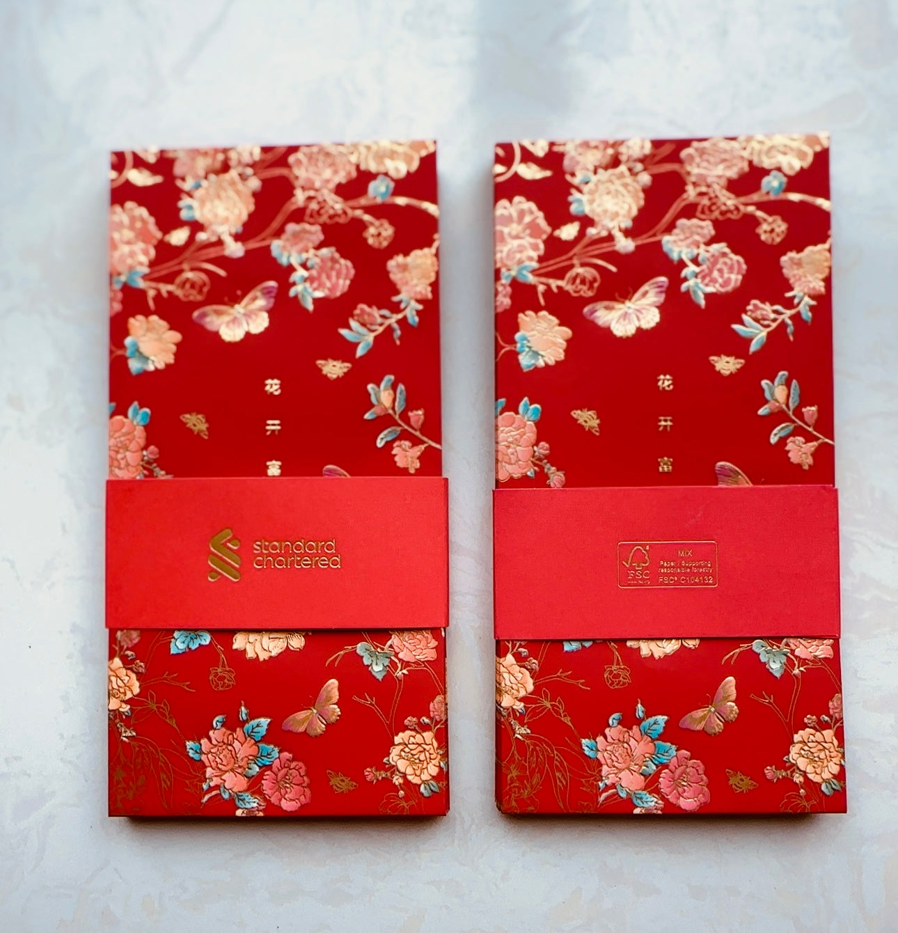 Pack of 20pcs High-end Designer Brand Standard Chartered Bank θ±ιε―貴 New Year Lucky Money Blossoms Red Envelopes