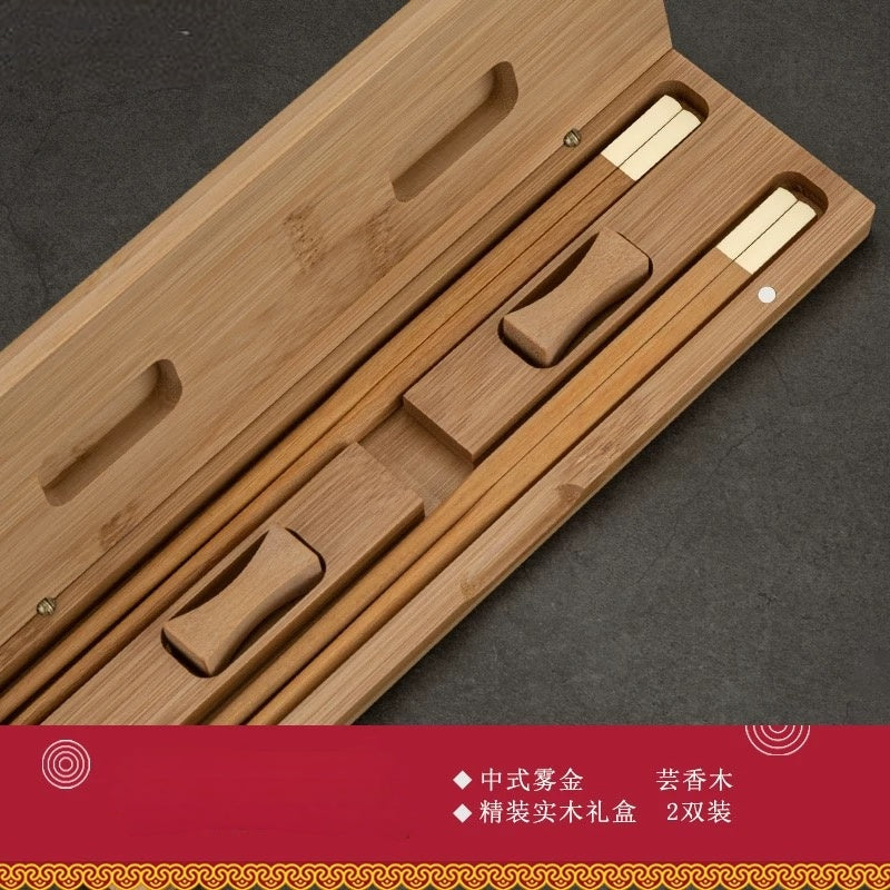 High-end Custom Chinese Traditional Classic Handmade Wooden Chopstick Personalized Metal Tips | Handcrafted Wooden Handle | Premium GiftSet