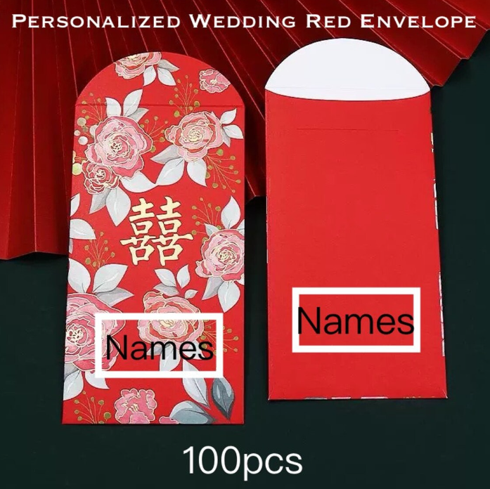Pack of 30pcs Luxe Double Happiness ๅ Gold Foil Wedding Red Envelope | Love Forever Lucky Money Gift Packet for Chinese New Year | Wedding Party | Event can Add Names & Date