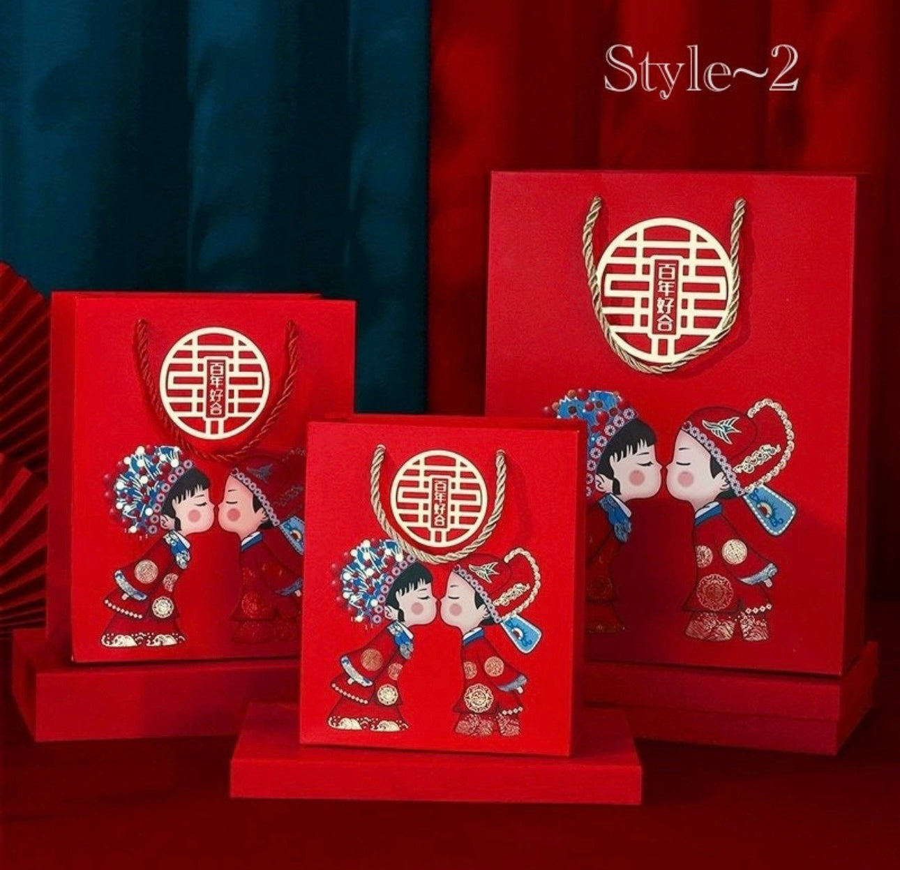 Pack of 20pcs Creative Chinese Cultural Wedding Candy Handbag | Love Forever | Thank You Gift Bag | Gold Foil Birthday | NewYear Gift Holder