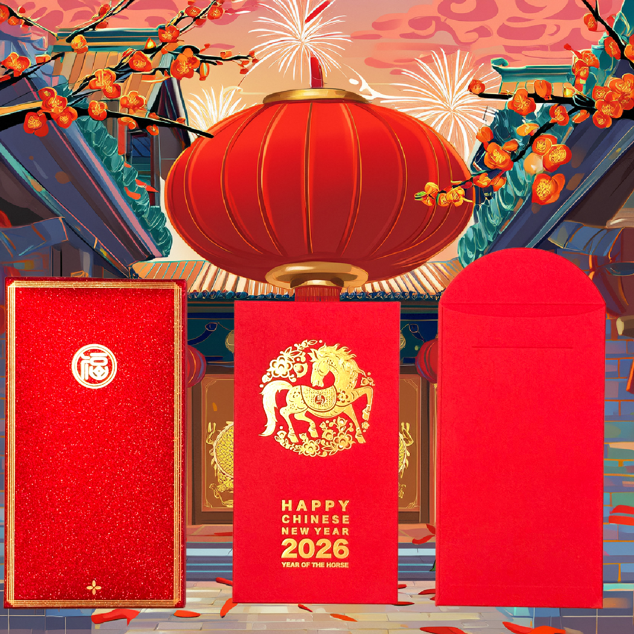 2026 Gift Box of 20pcs Gold Foiled Creative Red Envelope Lucky Money Gifts Packet Chinese New Year of the Horse