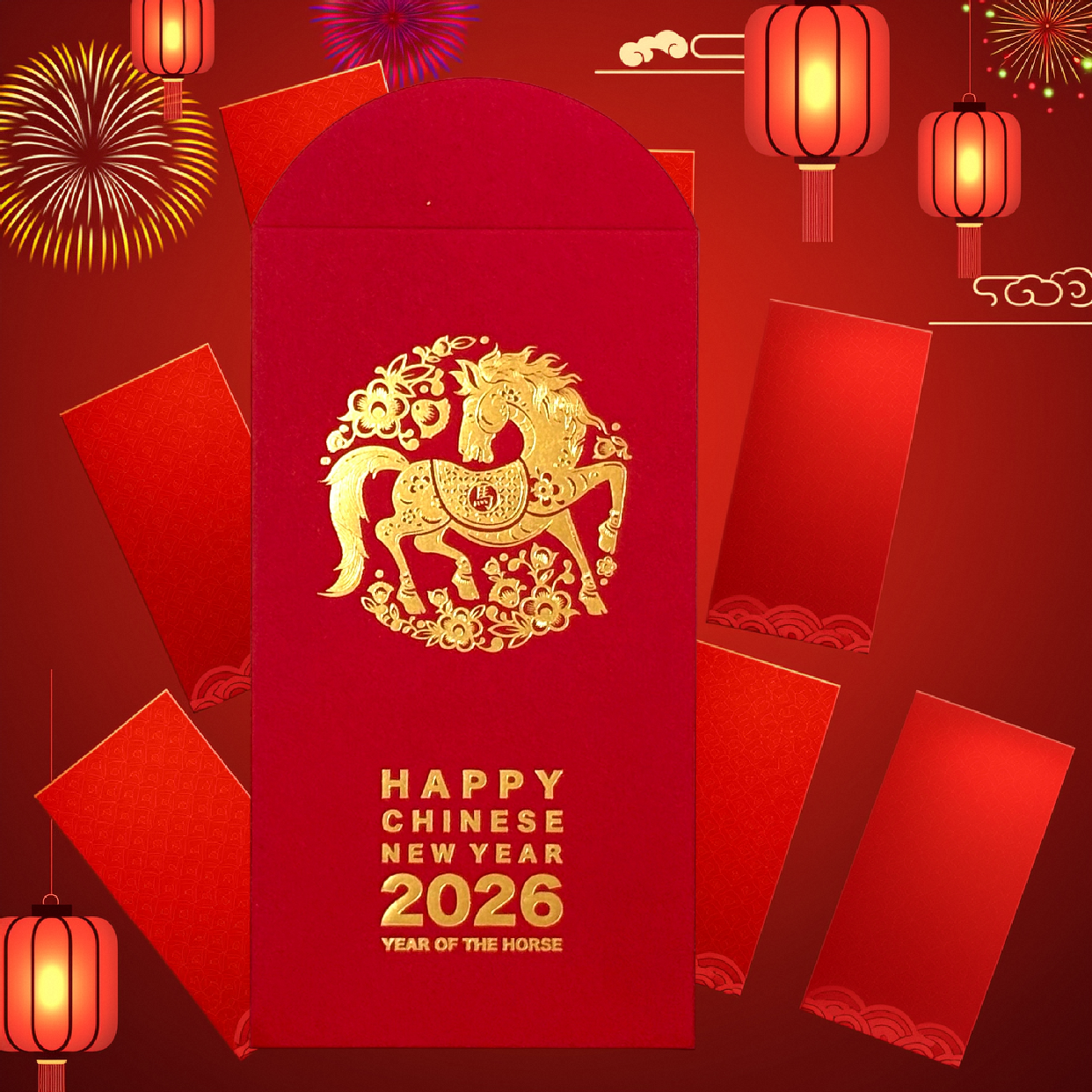 2026 Gift Box of 20pcs Gold Foiled Creative Red Envelope Lucky Money Gifts Packet Chinese New Year of the Horse