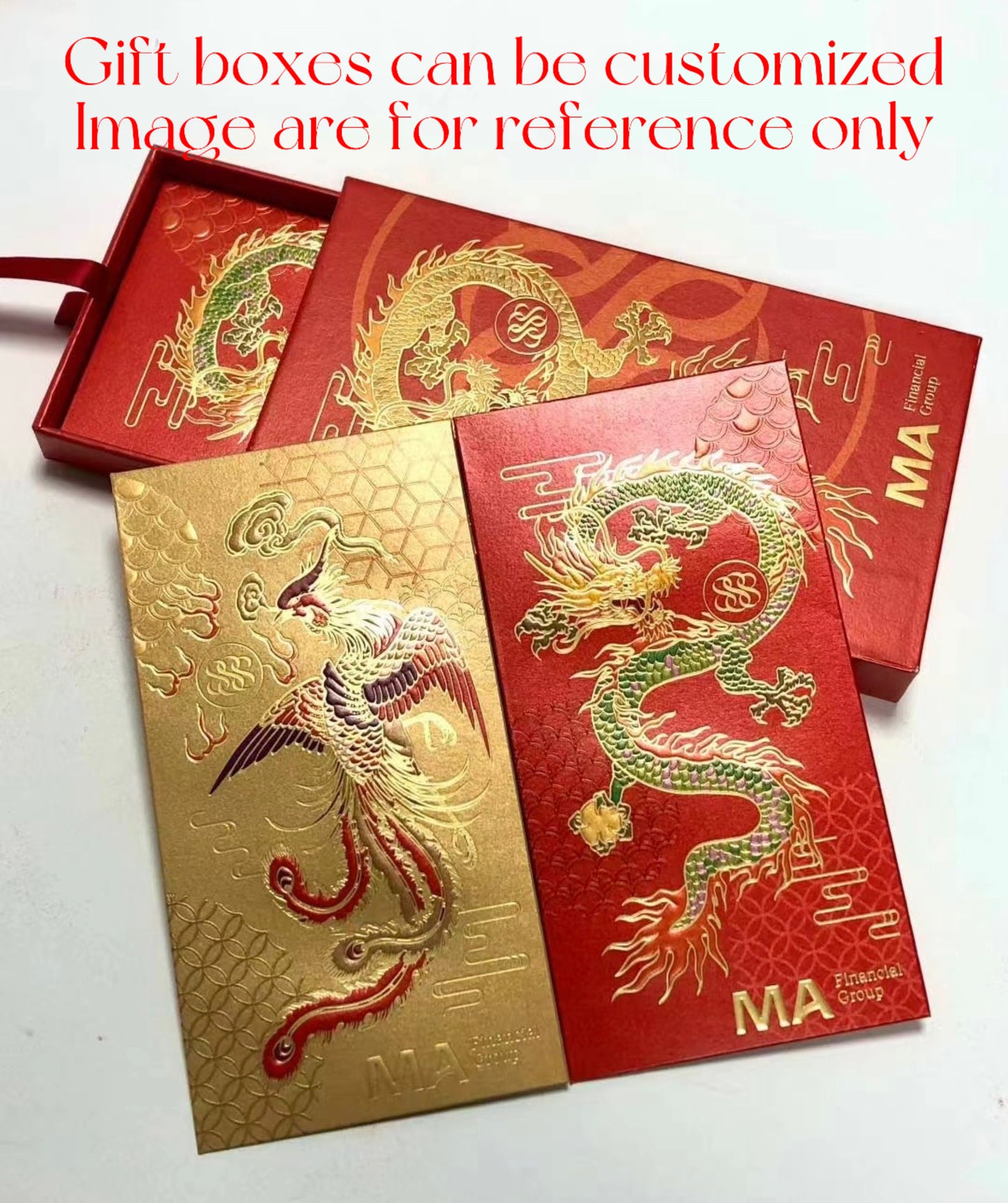 Custom 150 Boxes High-end for Business | Brand Designer Order Red Envelopes with Gold Foiled Embossed Lucky Money Personalized Gift Packet