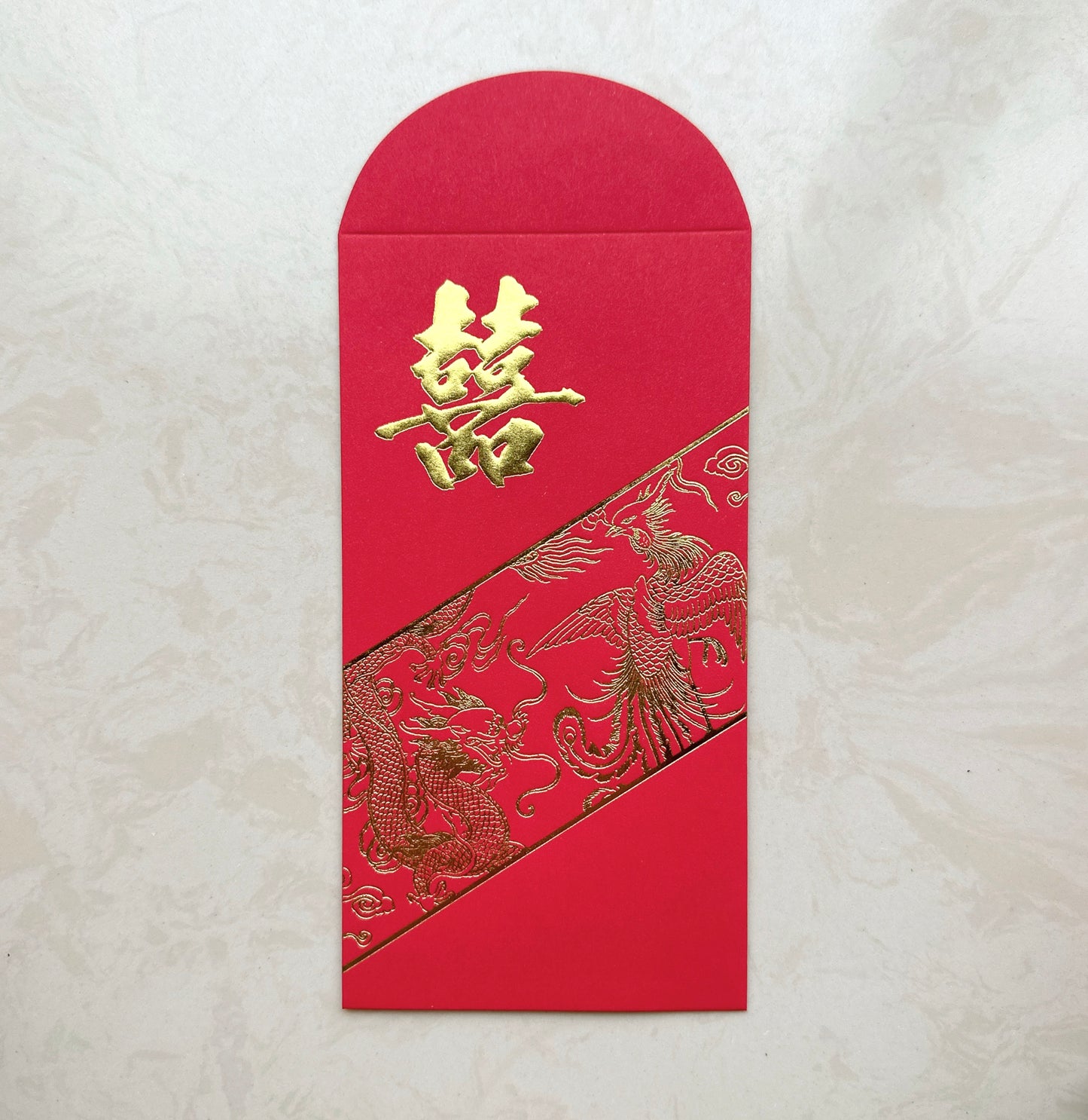 Pack of 20pcs Embossed 囍 Gold Foil Dragon and Phoenix Red Envelopes for New Year | Wedding | Bless Lucky Money Gift Packet