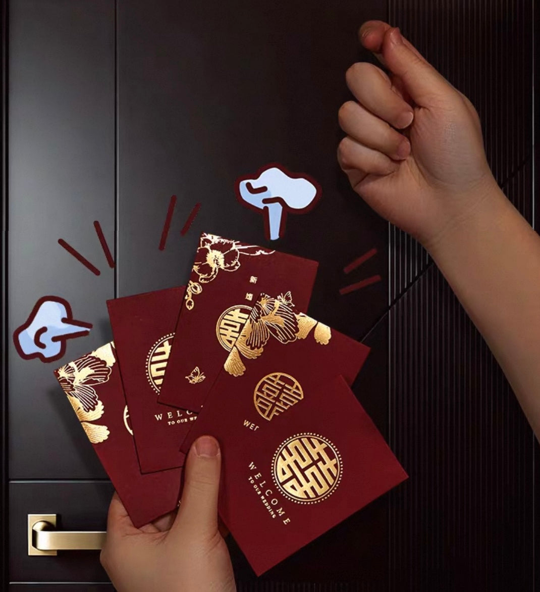 Pack of 50pcs Double Happiness Gold Foil ε Red Envelope Lucky Money Gift Packet for Wedding