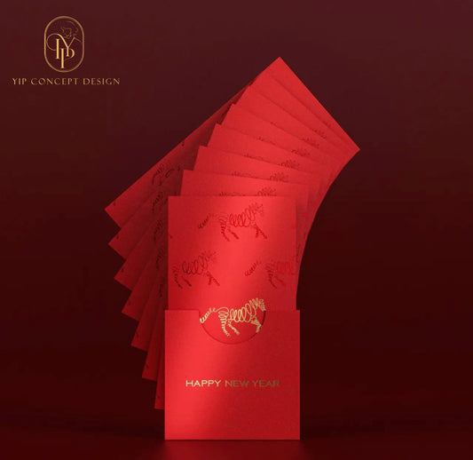 Year of the Horse Red Envelopes: Gold Foil Lucky Money Gift (Pack of 8pcs) can be customized (Add Logo & Text)