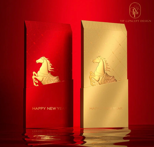 Year of the Horse Red Envelopes: Gold Foil Lucky Money Gift (Pack of 8pcs) can be customized (Add Logo & Text)