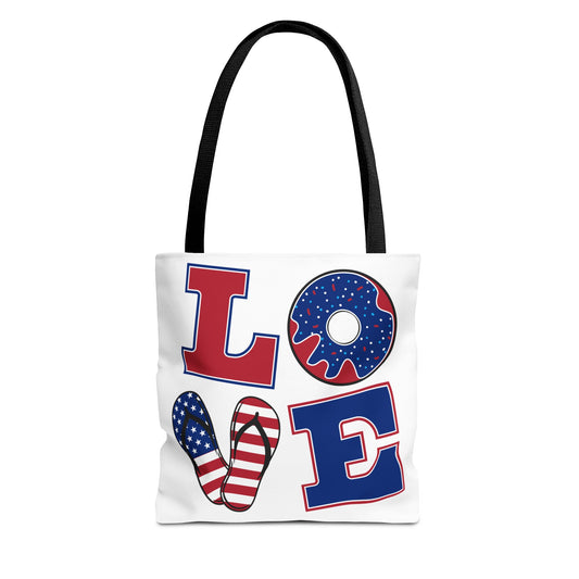 Patriotic Love Leaf Print Tote Bag | Eco-Friendly Shopping, Summer Outings, Gift for Her, Weekend Essentials, Beach Bag