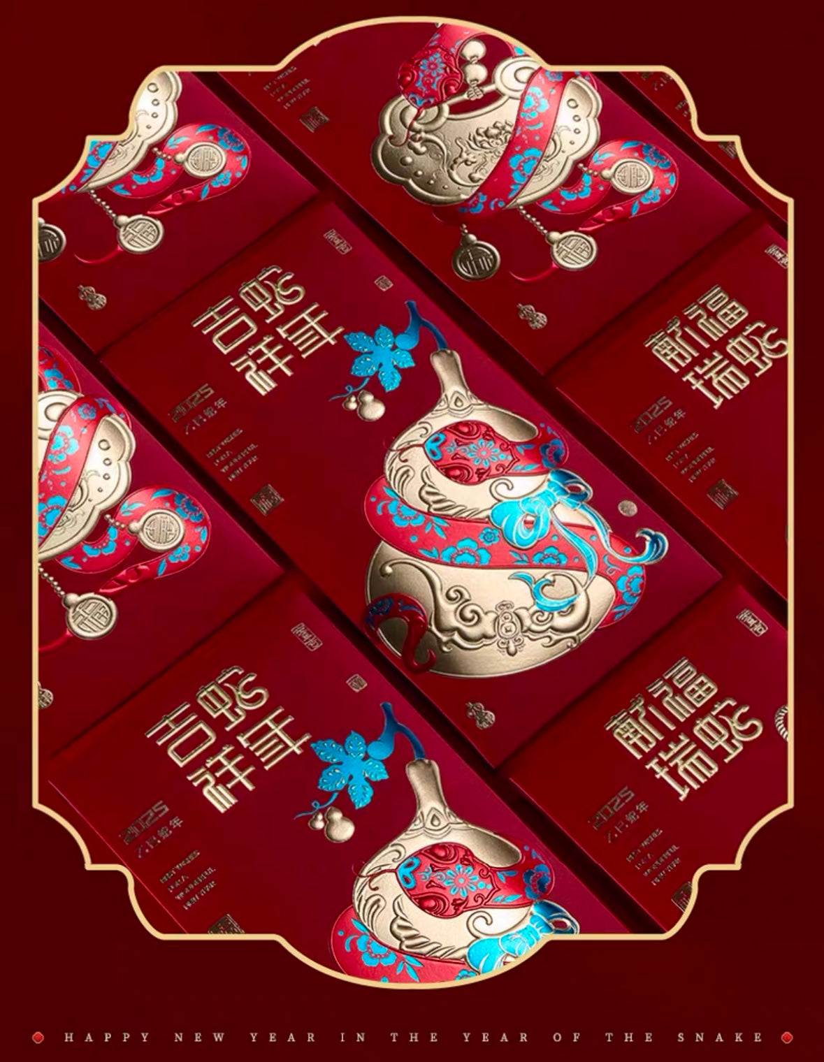 2025 Pack of 12pcs High-end Chinese New Year of The Snake Three Color Hot Stamping Gold Foil Red Envelope Lucky Money Personalized Gift Packet