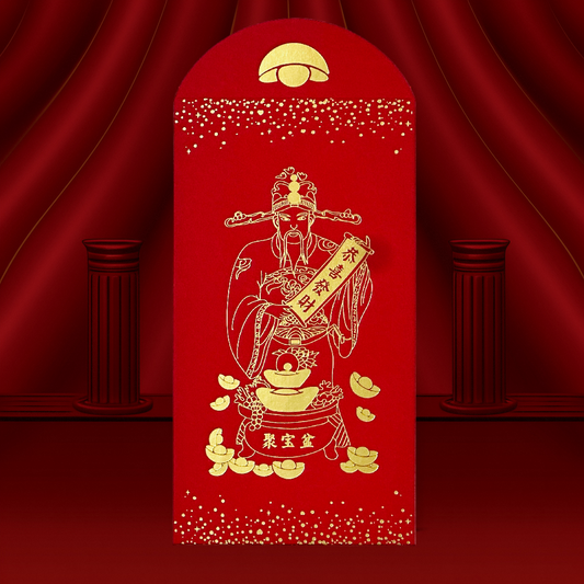 Pack of 20pcs 財神-恭喜發財 Chinese New Year Gold Foil Red Envelope Lucky Money Red Personalized Gift Packet for Wedding | Family Party | Business Opening