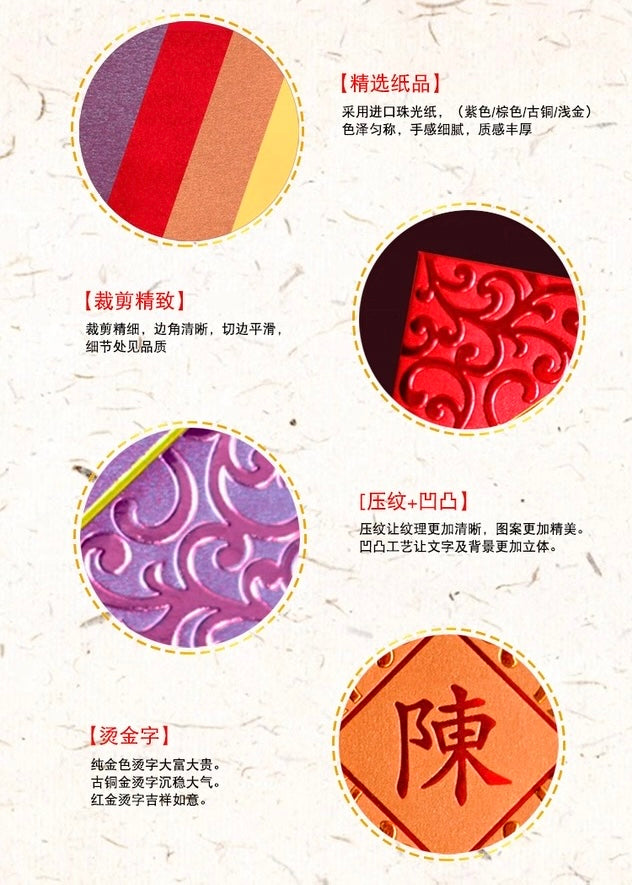 Pack of 50pcs Custom Luxe Classic Hong Kong Surname New Year Gold Foiled Embossed Sunflower Pattern Red Envelopes Lucky Money Gift Packet