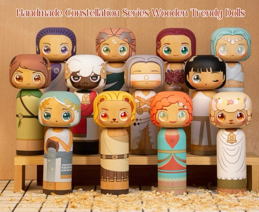 Handmade Constellation Series Wooden Dolls | Hand-Painted Wooden Figurines | Eco-Friendly Astrology Gift