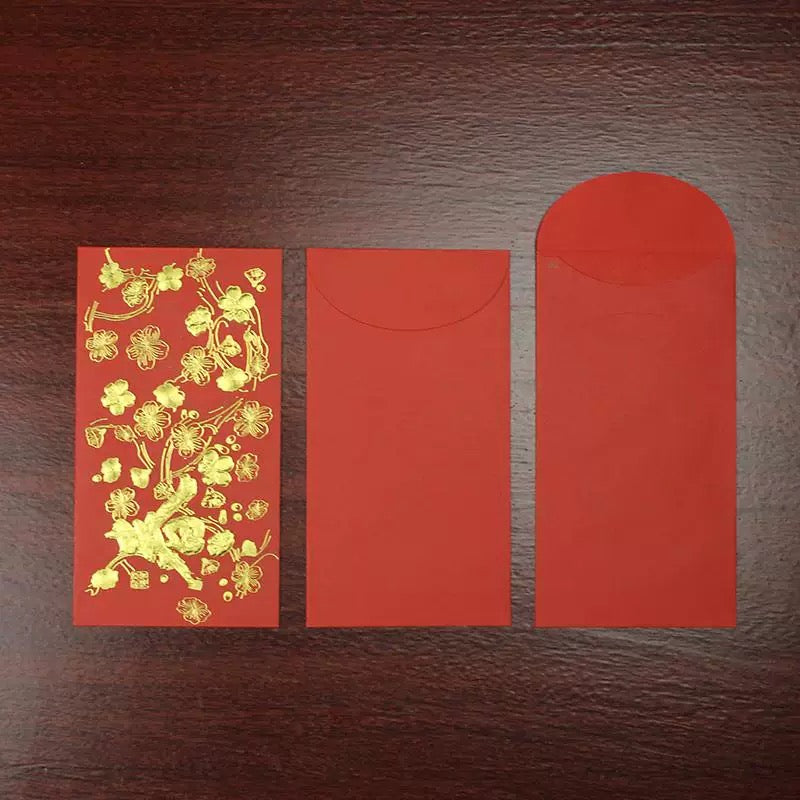 Pack of 20pcs Embossed Gold Foil 红梅报春 Red Envelopes for New Year | Wedding | Bless | Moving Lucky Money Gift Packet