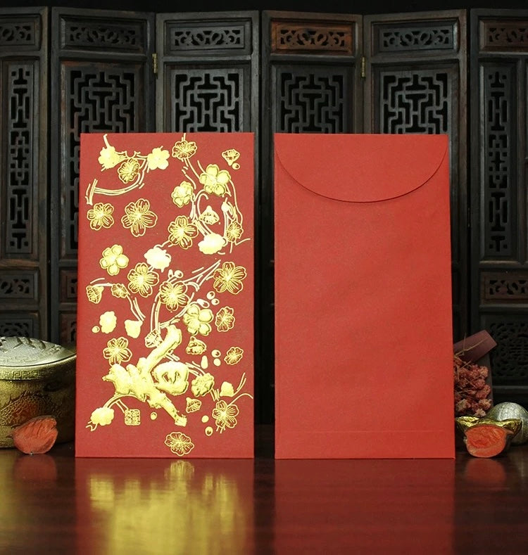 Pack of 20pcs Embossed Gold Foil 红梅报春 Red Envelopes for New Year | Wedding | Bless | Moving Lucky Money Gift Packet