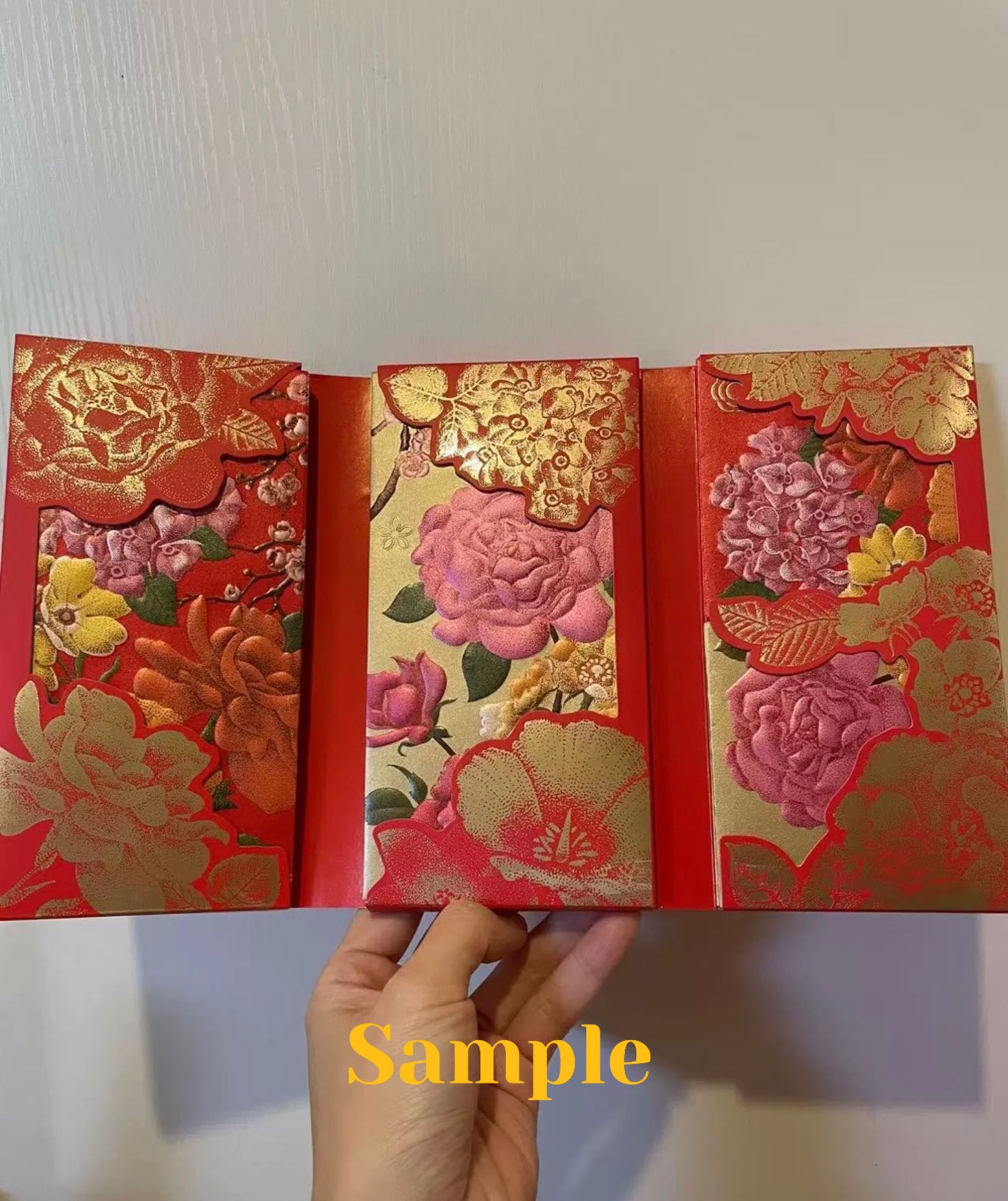 Custom 100 Trifold Boxes High-end for Banking Business Order Red Envelopes with Gold Foiled Embossed Lucky Money Personalized Gift Packet