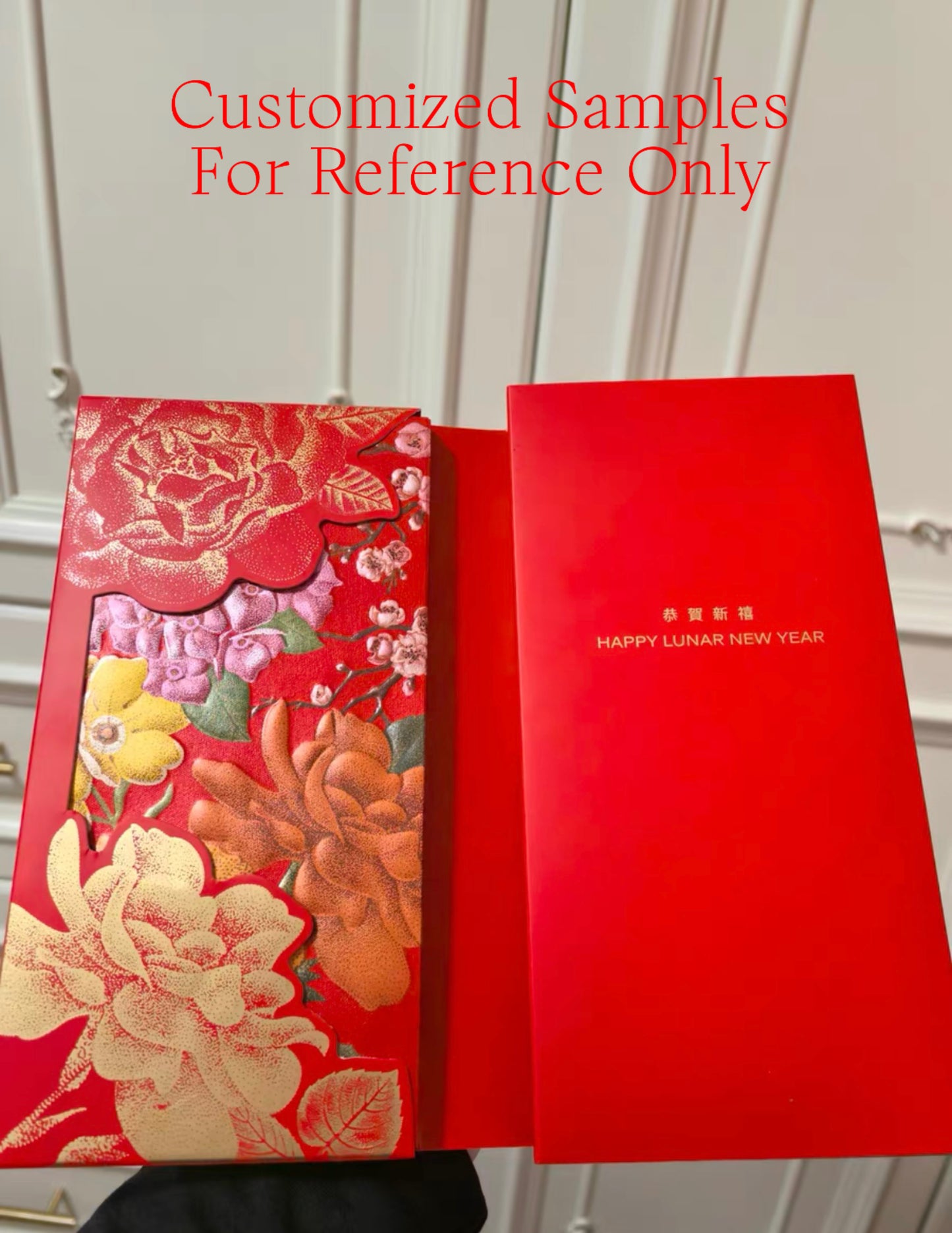 Custom 100 Trifold Boxes High-end for Banking Business Order Red Envelopes with Gold Foiled Embossed Lucky Money Personalized Gift Packet