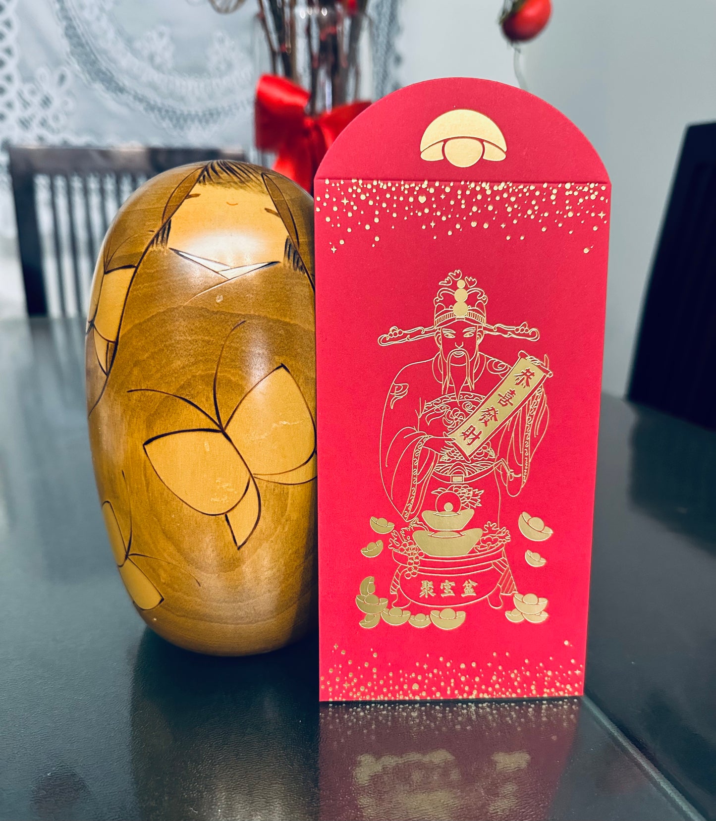 Gift Box of 50pcs 財神-恭喜發財 Chinese New Year Gold Foil Red Envelope Lucky Money Red Personalized Gift Packet for Wedding | Surname | Business