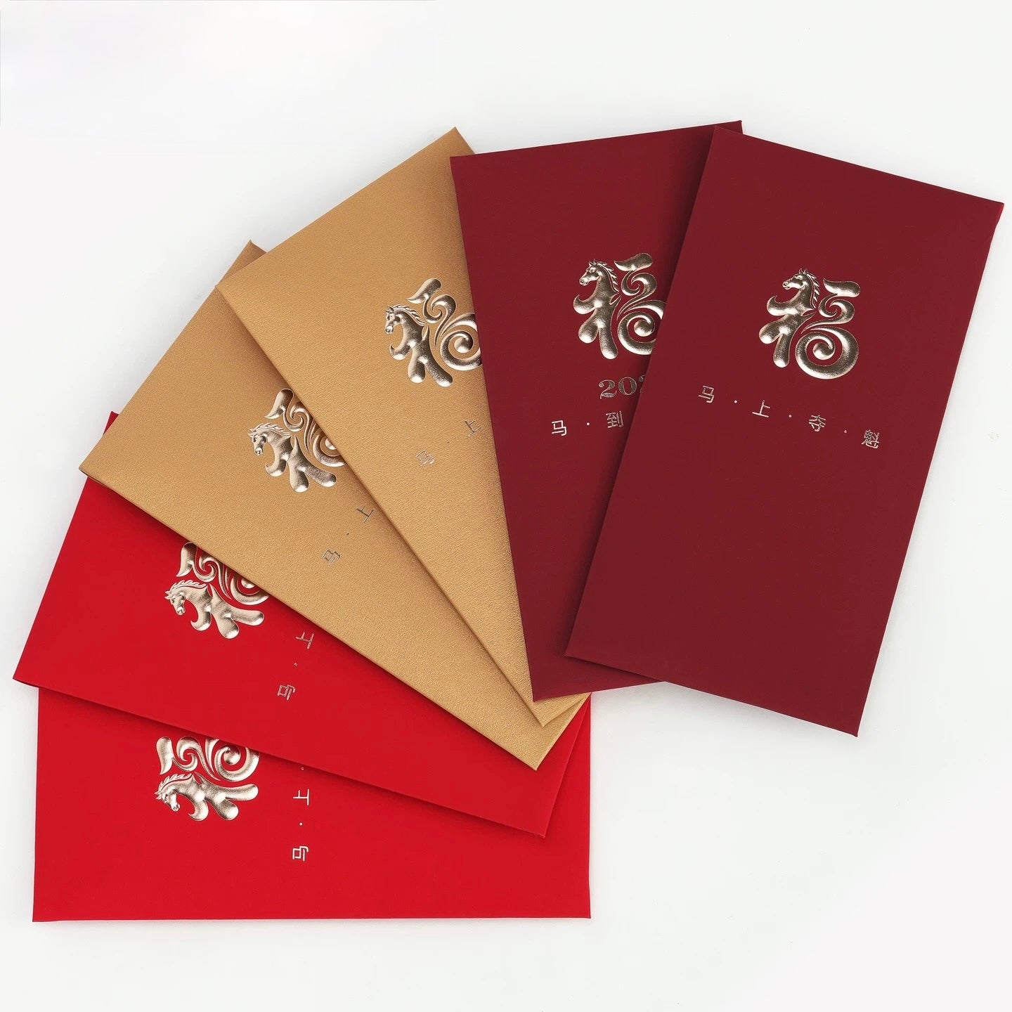 Pack of 12pcs Embossed Gold Foiled High-end Red Envelope Lucky Money Gifts Packet Chinese New Year of the Horse