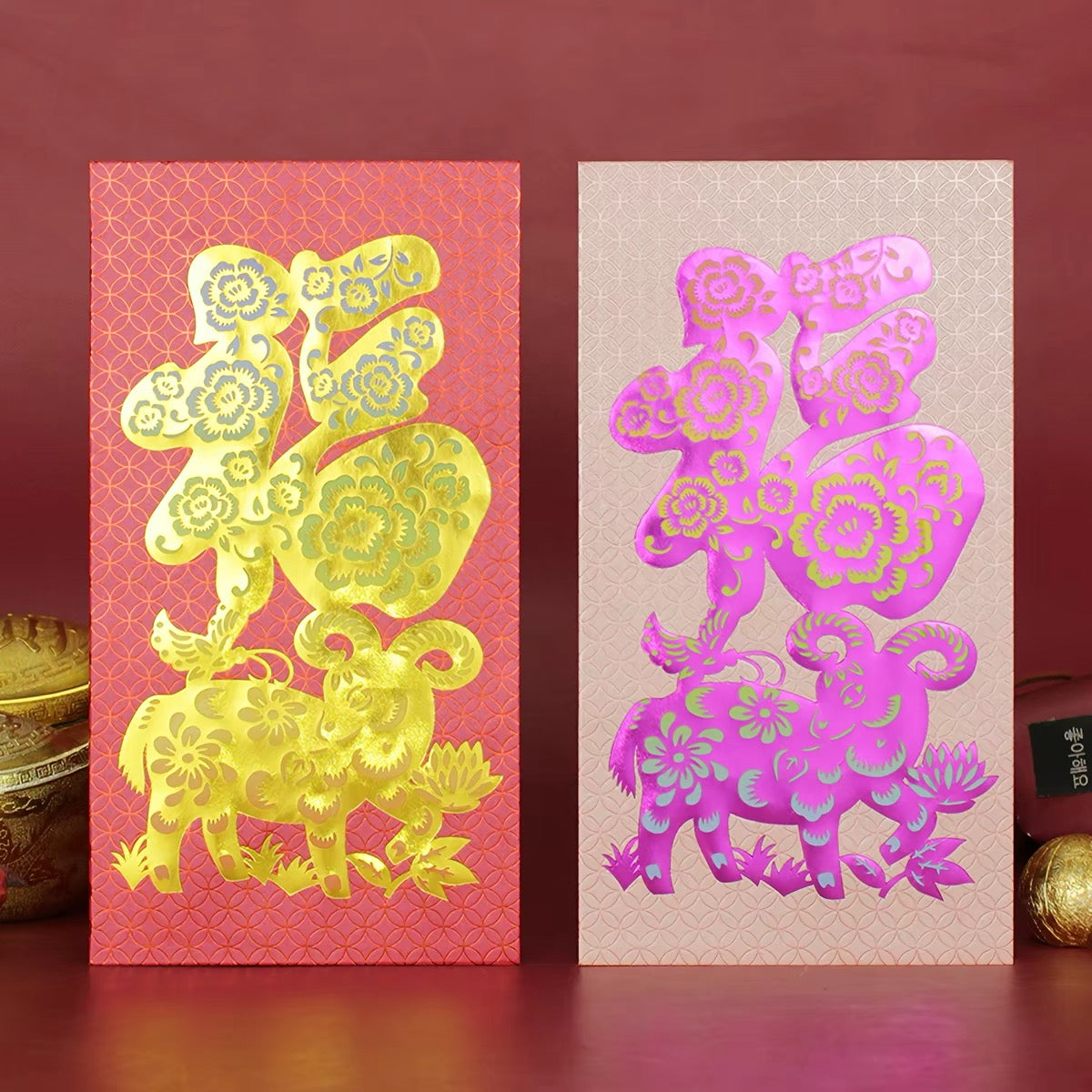 Pack of 10pcs Gold Foil Year of The Goat 2027 Red Envelopes Lucky Money Gift Packet for New Year | Wedding | Party | Events