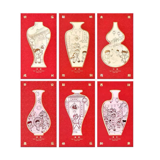 Gift Box of 6pcs Chinese Greeting Card Style Red Envelope Lucky Money Gift Packet