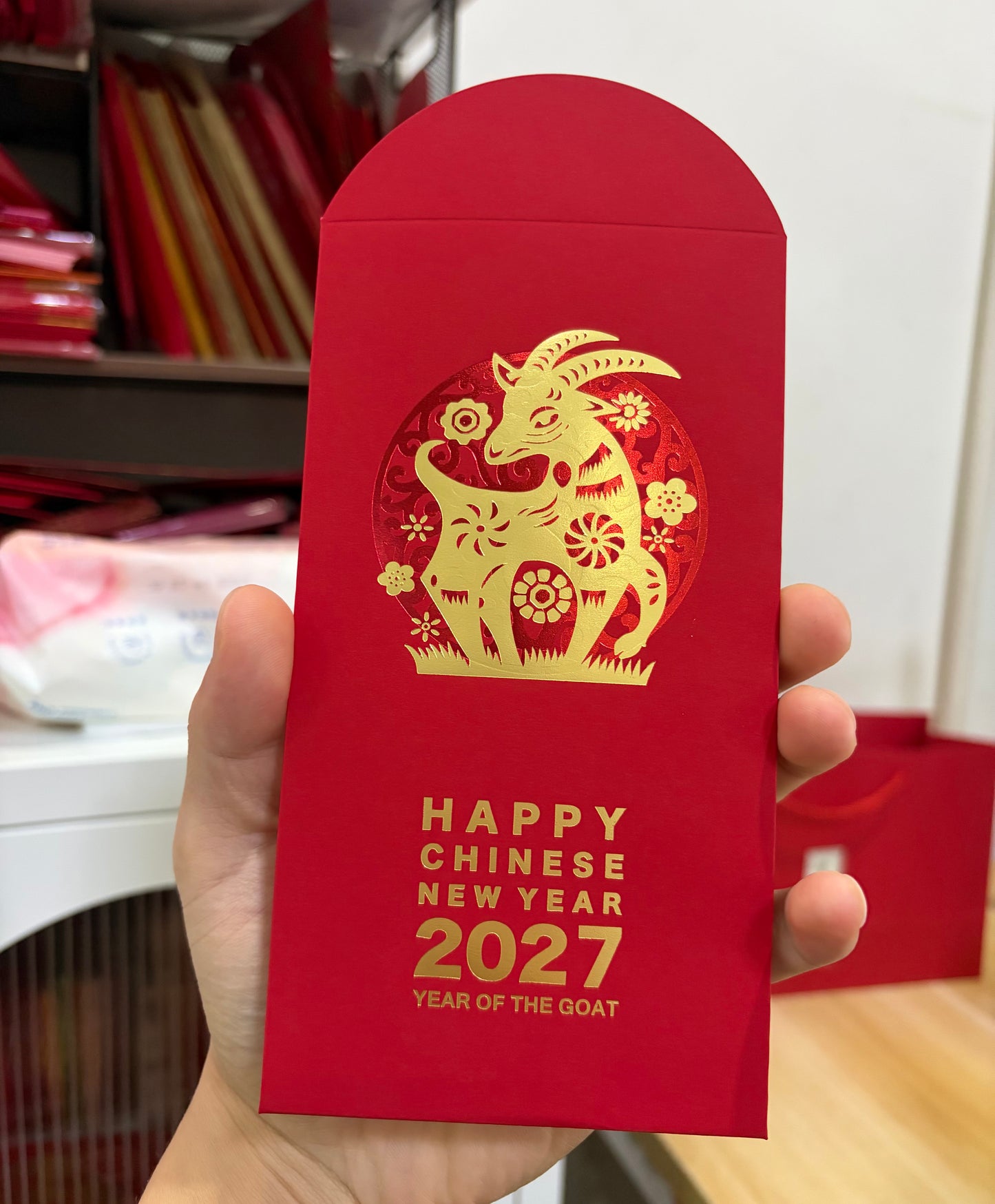 2027 Year of The Goat Gold Foil Red Envelopes Lucky Money Gift Packet for New Year | Wedding | Party | Events