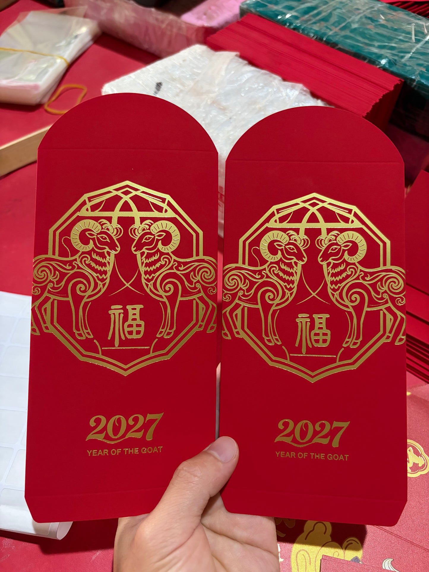 2027 Year of The Goat Gold Foil Red Envelopes Lucky Money Gift Packet for New Year | Wedding | Party | Events