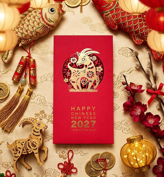 2027 Year of The Goat Gold Foil Red Envelopes Lucky Money Gift Packet for New Year | Wedding | Party | Events