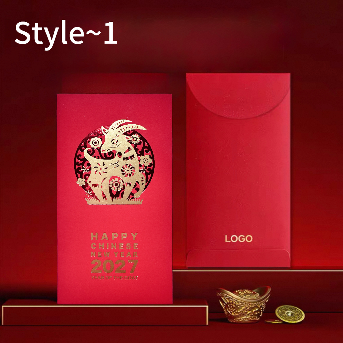 2027 Year of The Goat Gold Foil Red Envelopes Lucky Money Gift Packet for New Year | Wedding | Party | Events
