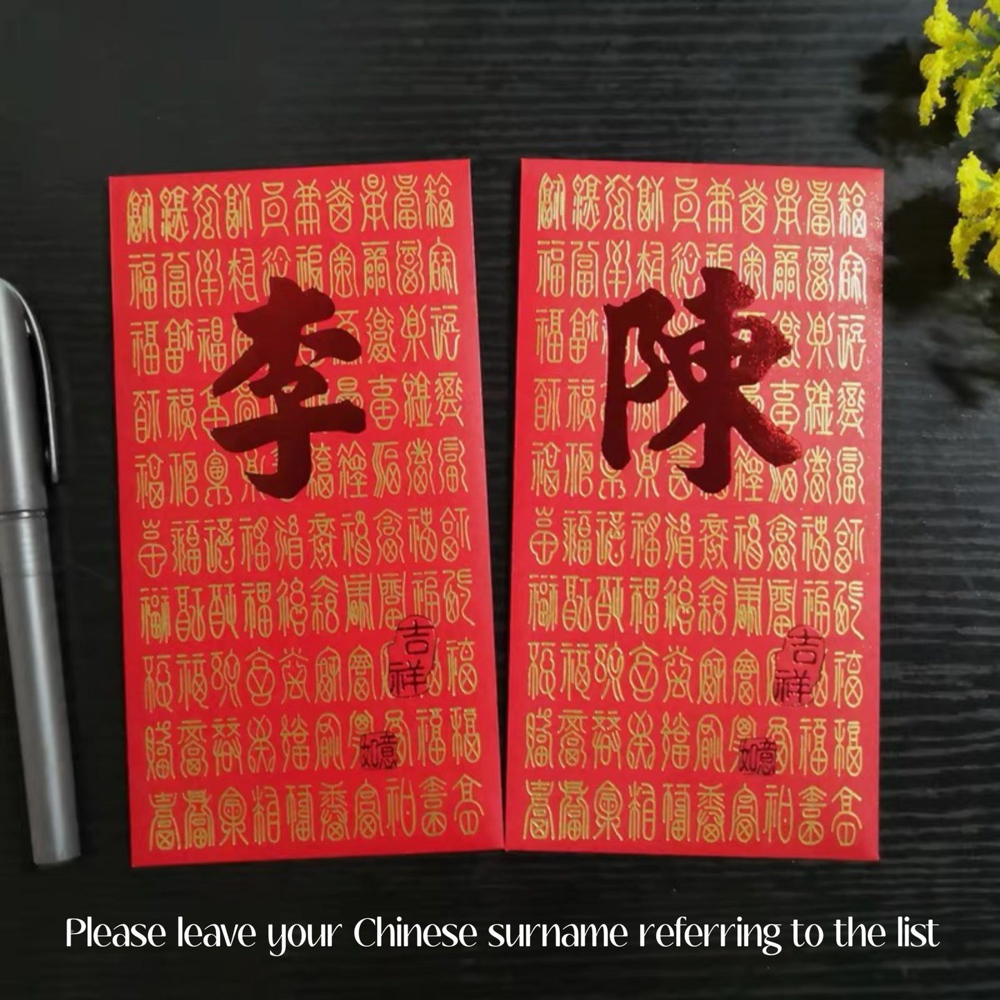 Pack of 25pcs Embossed Gold Foil 百福 Red Envelopes (can be Add Surnames) for New Year | Wedding | Lucky Money Gift Packet