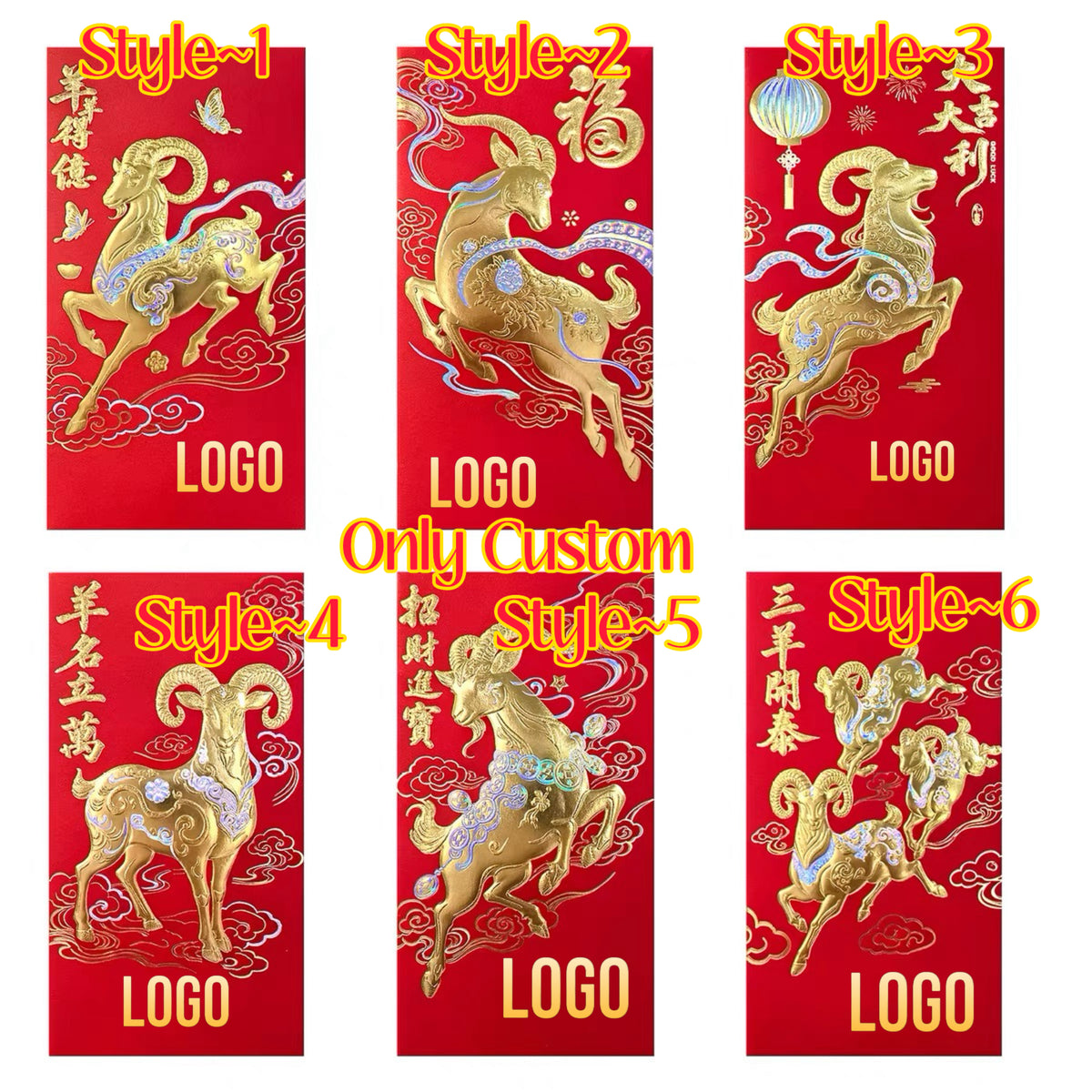 Fast Turnaround Custom 100pcs Year of the Goat Six Fixed Template Red Envelope Lucky Money Personalized Gift Packet for Wedding | Surname | Business | Celebration