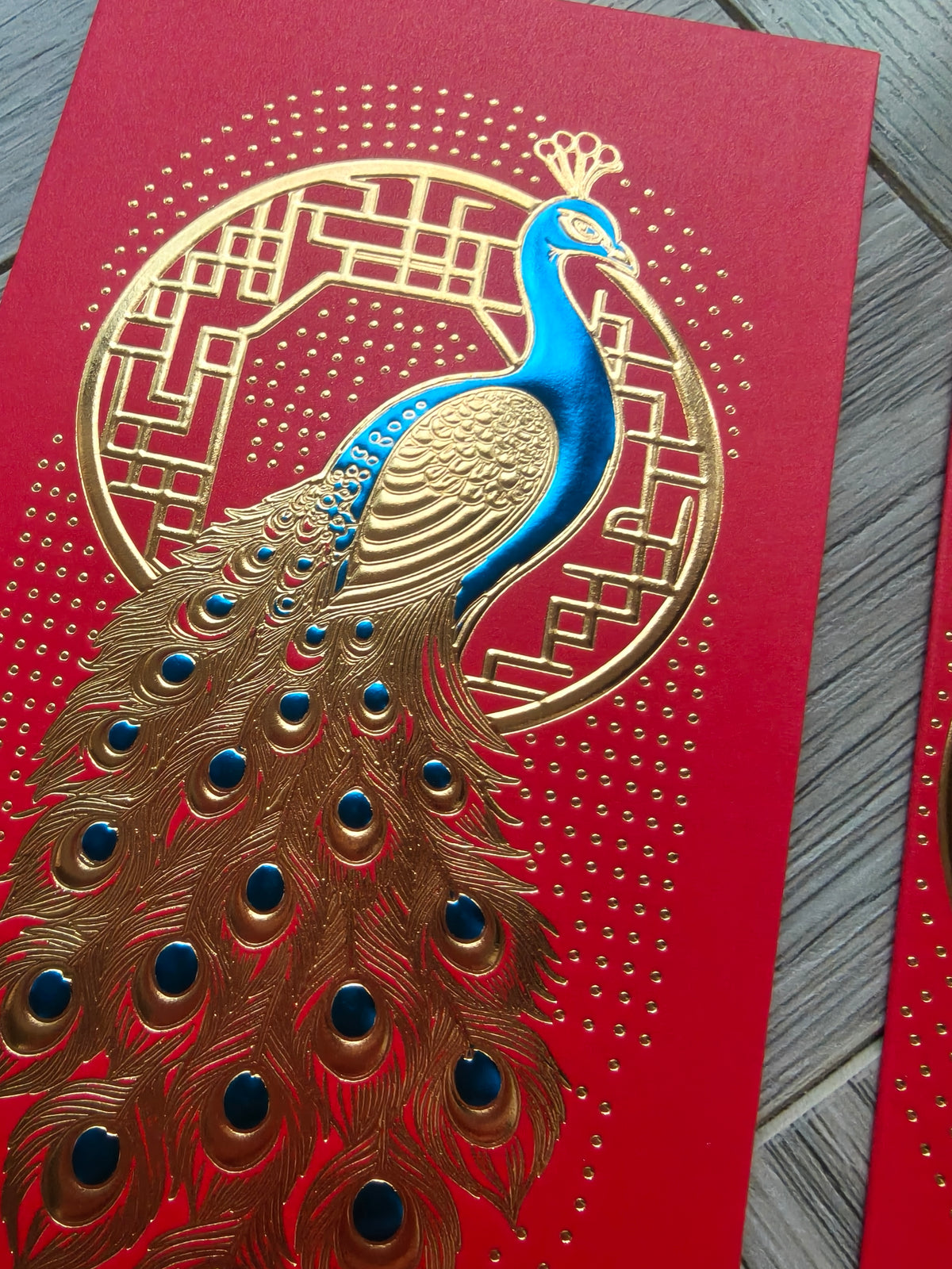 Pack of 16pcs Gold Foil The Regal Peacock Design Concept Red Envelope can be Customized New Year Lucky Money Gift Packet