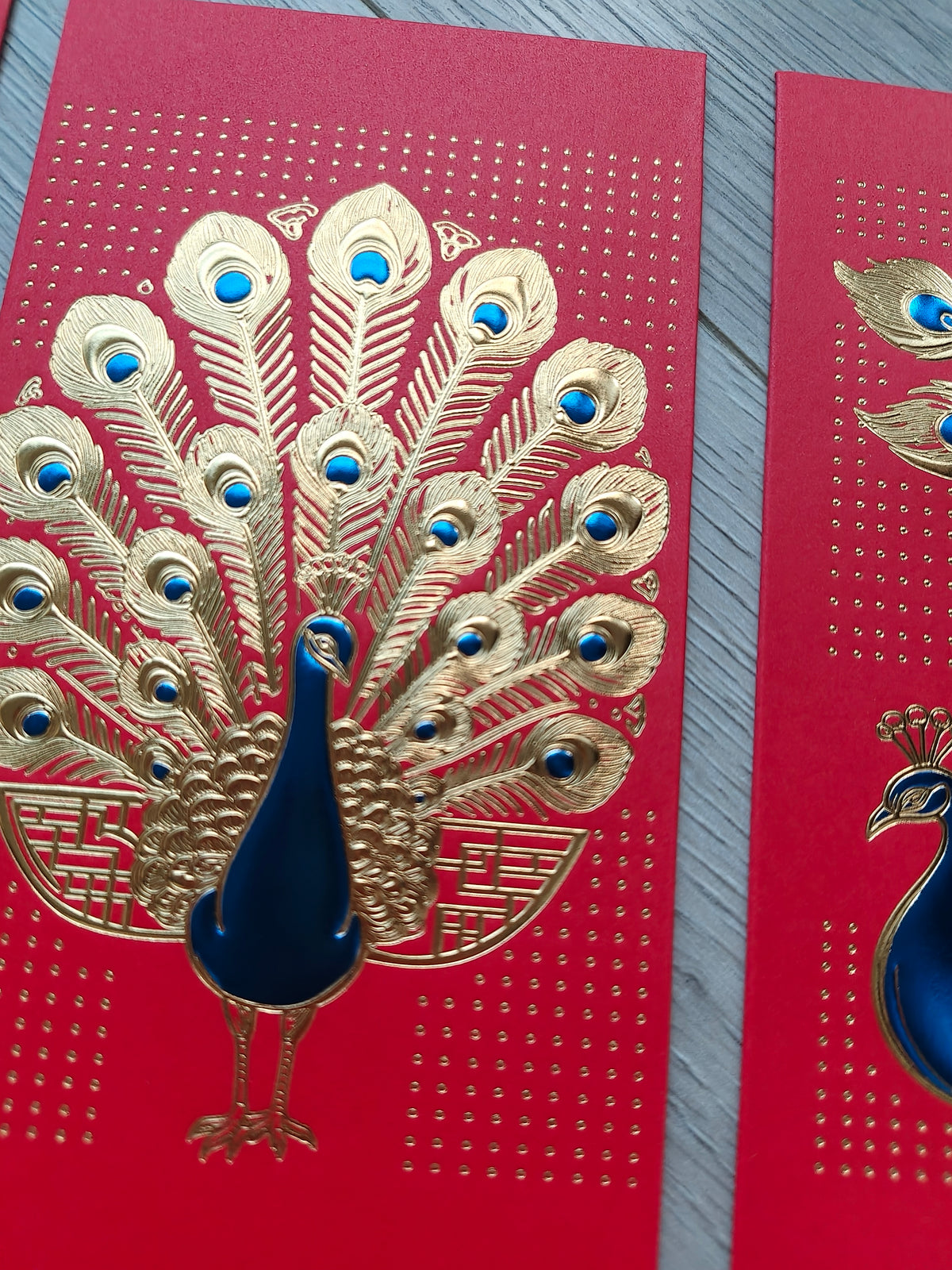 Pack of 16pcs Gold Foil The Regal Peacock Design Concept Red Envelope can be Customized New Year Lucky Money Gift Packet