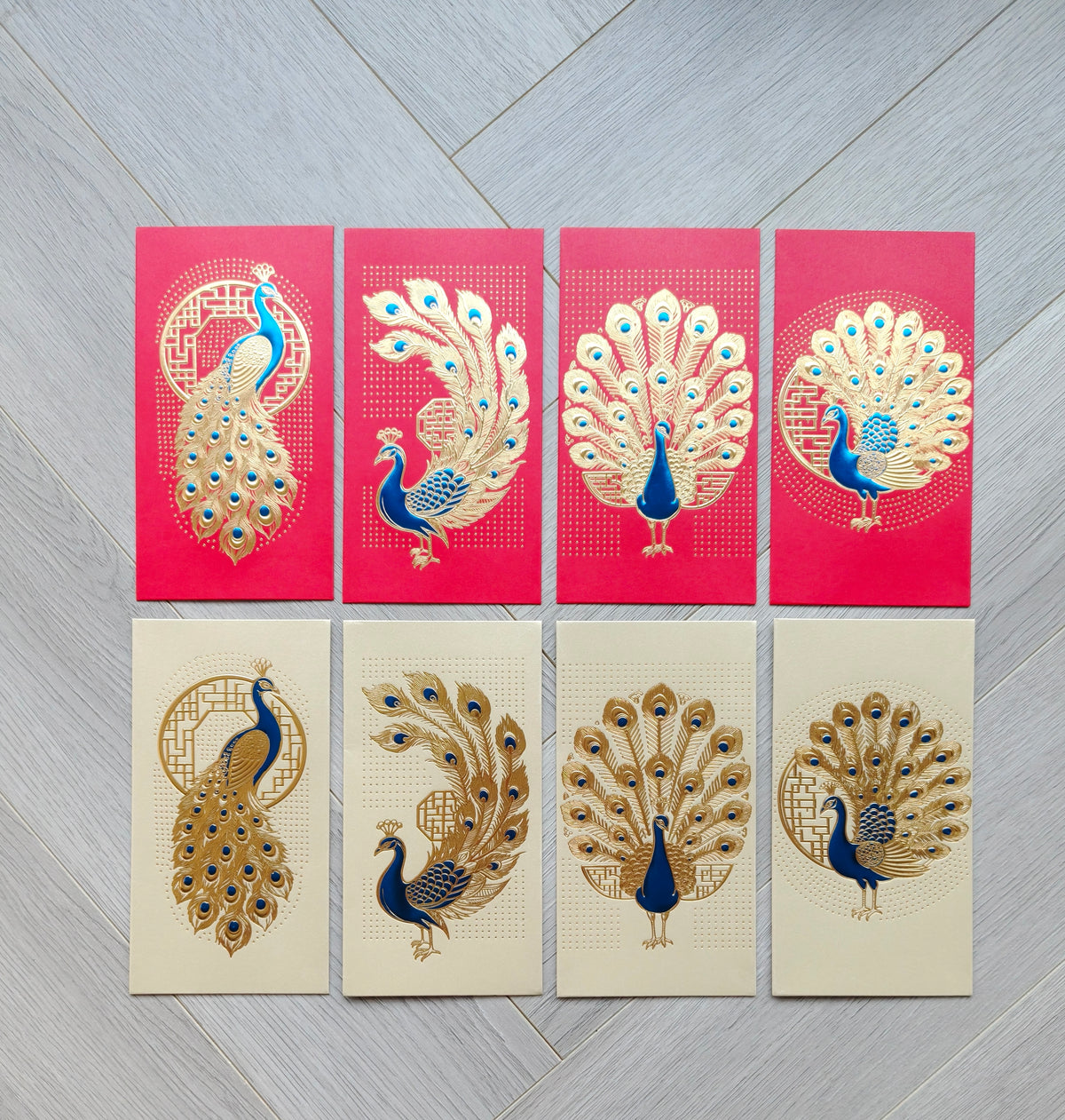 Pack of 16pcs Gold Foil The Regal Peacock Design Concept Red Envelope can be Customized New Year Lucky Money Gift Packet